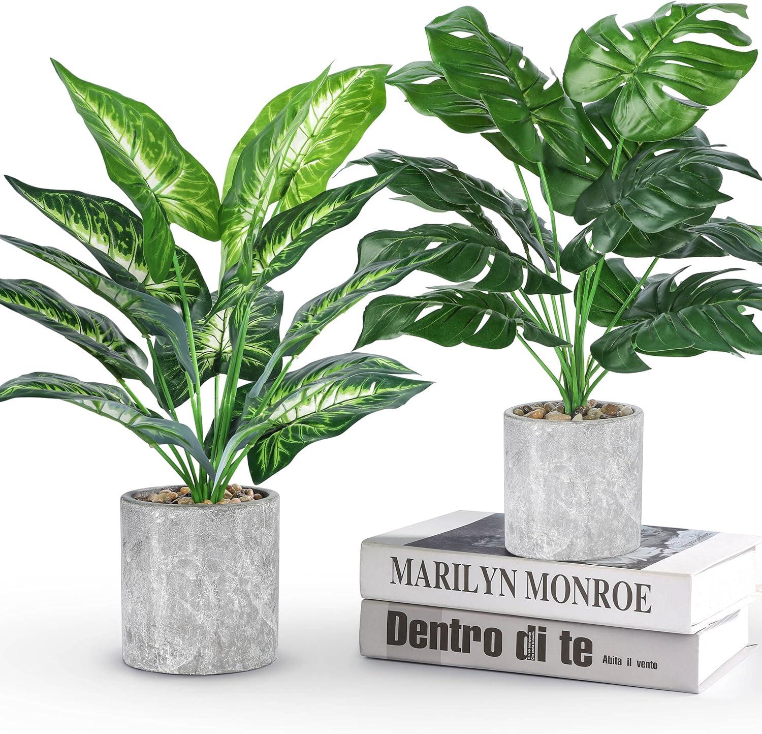 2 Pack Fake Plants Artificial Potted Faux Plants for Office Desk Home Farmhouse Decor