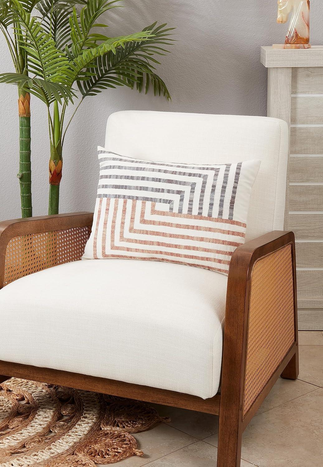 14"x20" Oversize Linear Luxury Geometric Lines Poly Filled Lumbar Throw Pillow Ivory - Saro Lifestyle