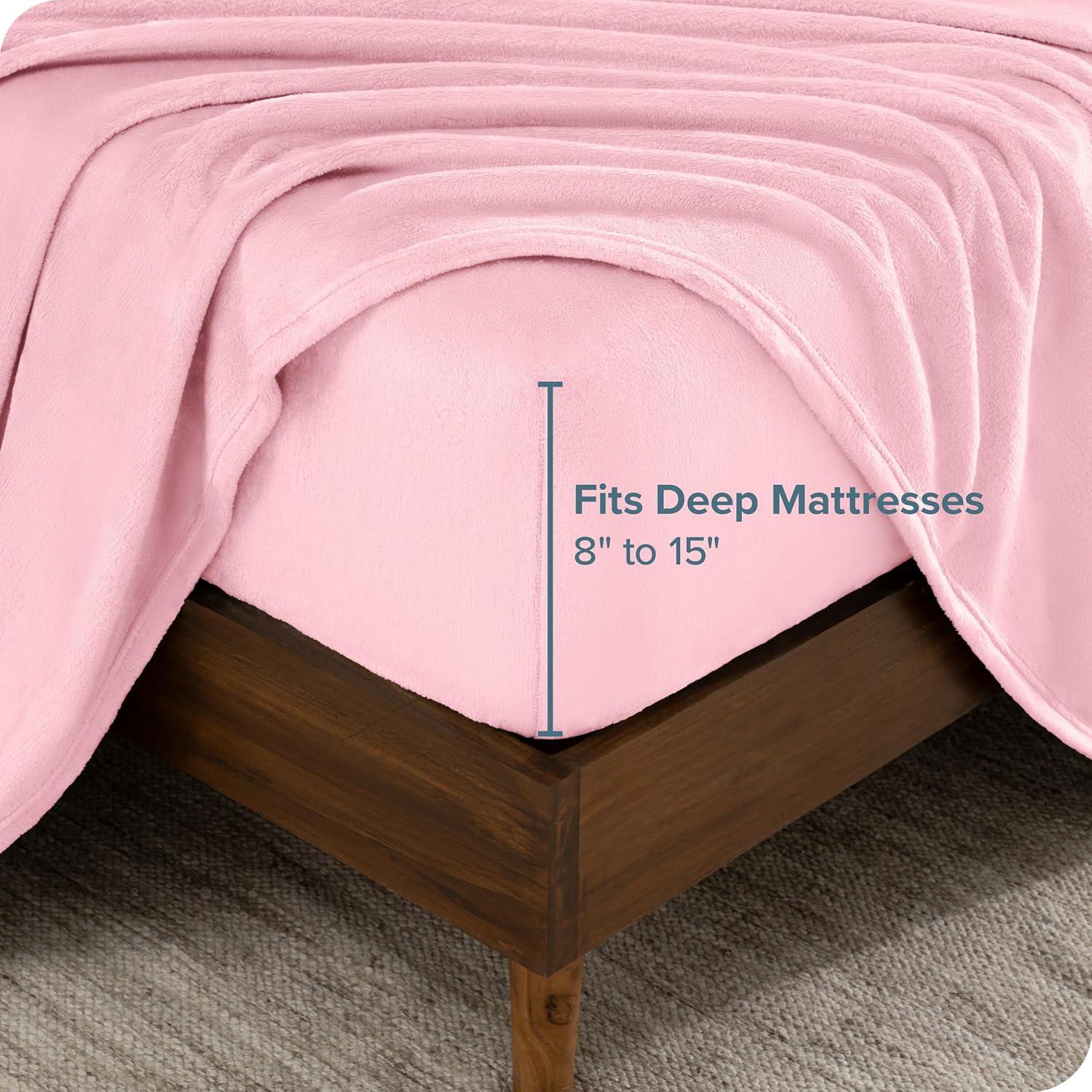 Velvety Soft Microplush Fleece Light Pink Twin XL Sheet Set by Bare Home