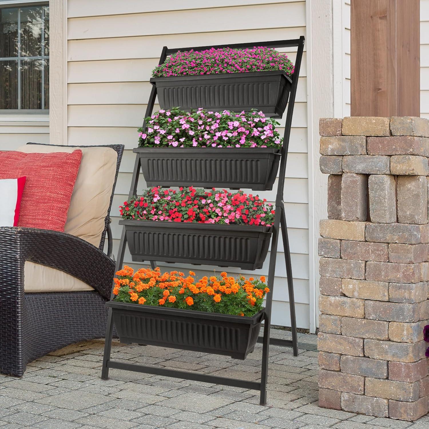 Black 4-Tier Vertical Outdoor Garden Planter