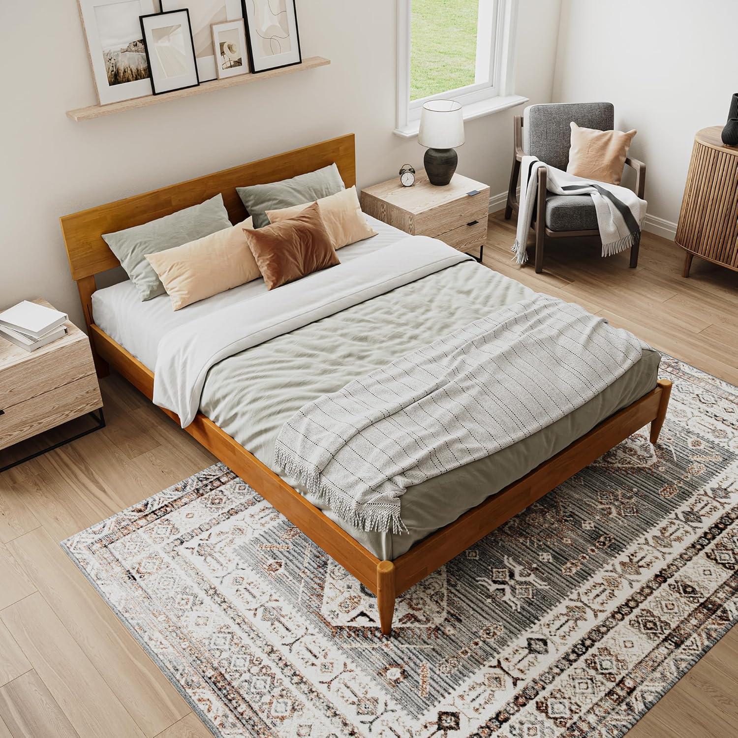 AFI Aria Queen Modern Solid Wood Low Profile Platform Bed, Light Toffee