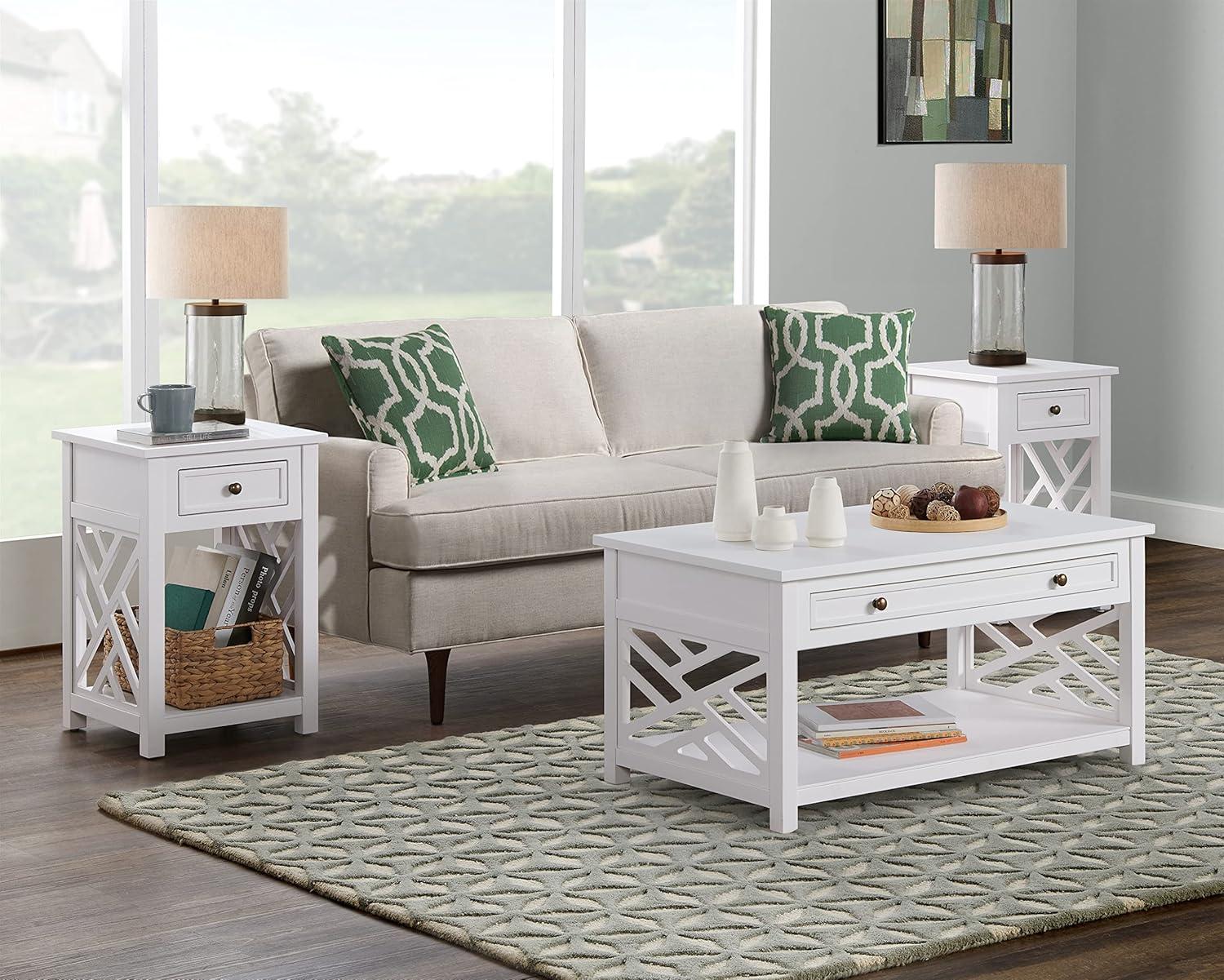 Coventry 36" White Pine Coffee and End Tables Set with Drawers