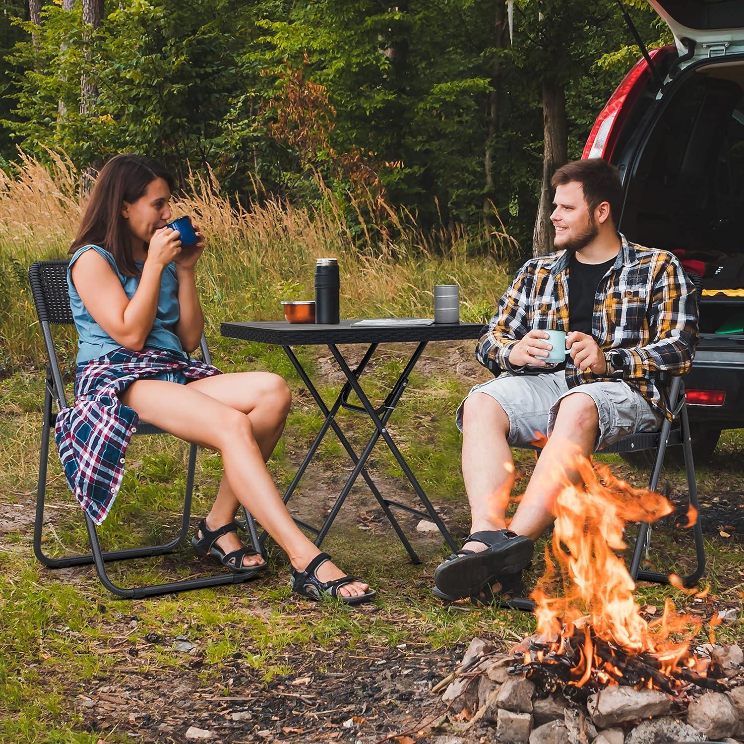 Nuu Garden 3 -Piece Black Rattan Bistro Patio Dining Set Iron Square Table with 2 Stationary Chairs