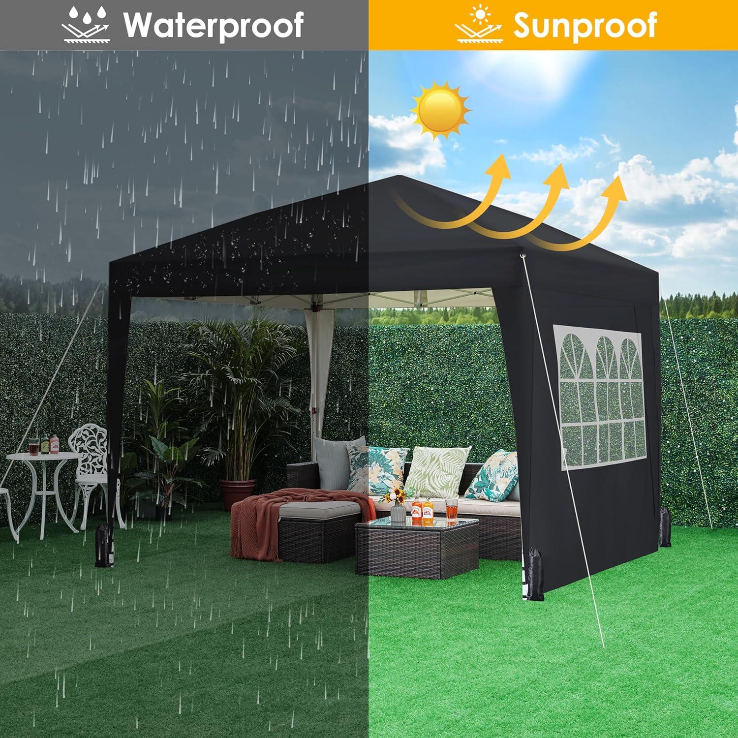 Yaheetech 8x8 Pop Up Canopy with 4 Removable Sidewalls, Portable Enclosed Instant Tent, Waterproof Outdoor Tent, Beach Sun Shelter with 4 Sandbags, 8 Stakes & 4 Ropes, Black