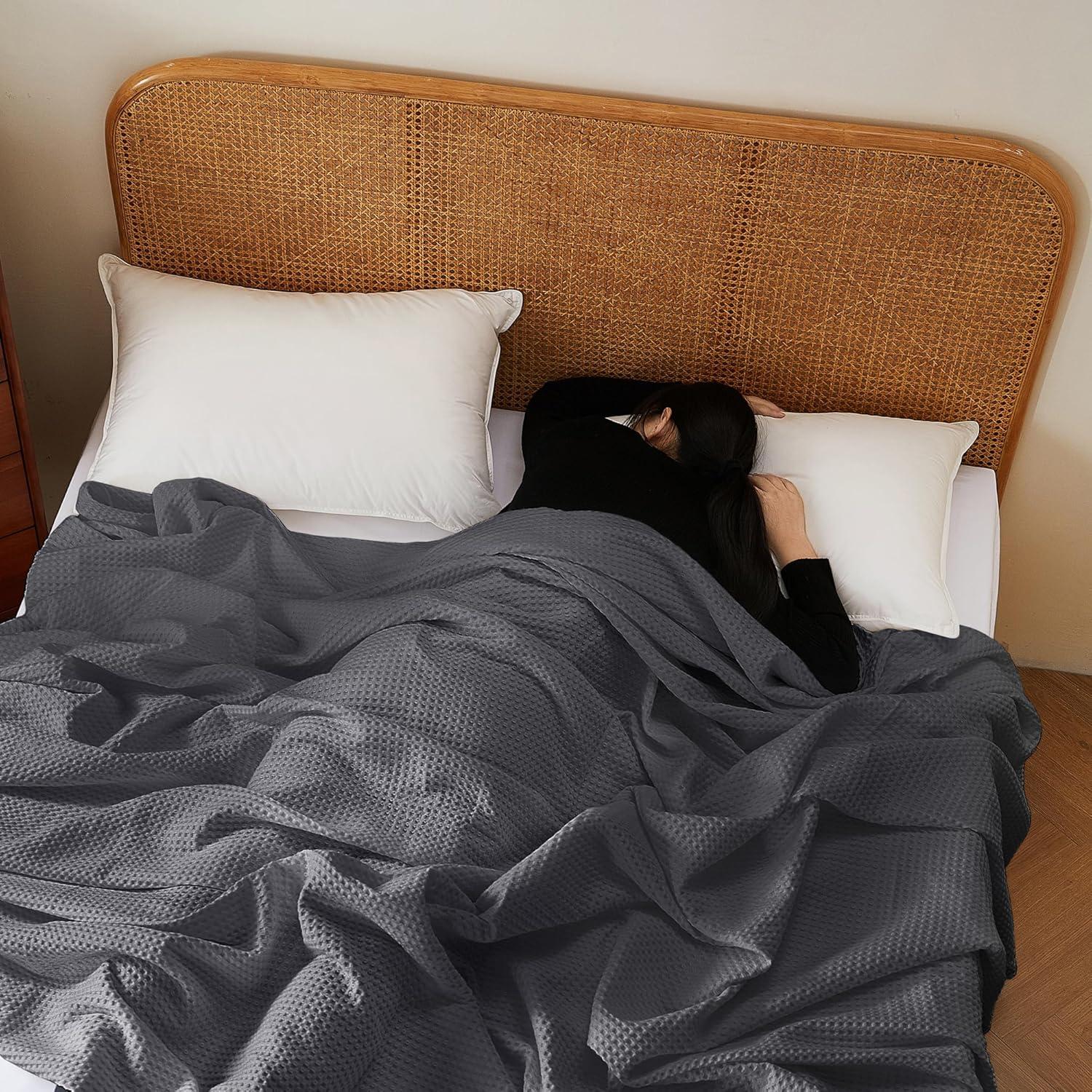 Shunjie.Home 100% Cotton Waffle Bed Blanket Queen Size, Throw Blanket for Couch All Seasons (White, 90x90)