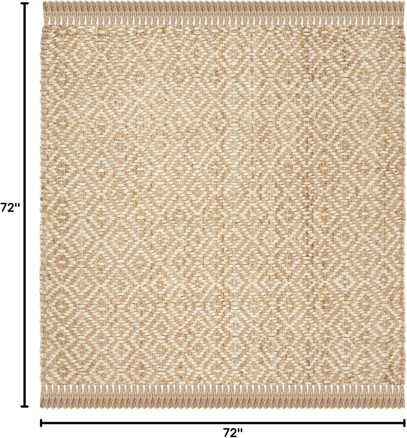 Ivory Natural 6' Square Handmade Boho Geometric Jute Area Rug