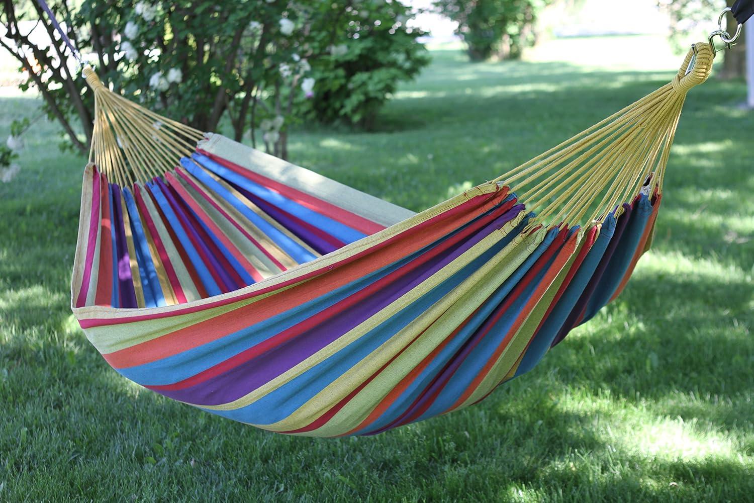 Multicolor Brazilian Style Cotton Double Hammock with Durable Polyester End Strings