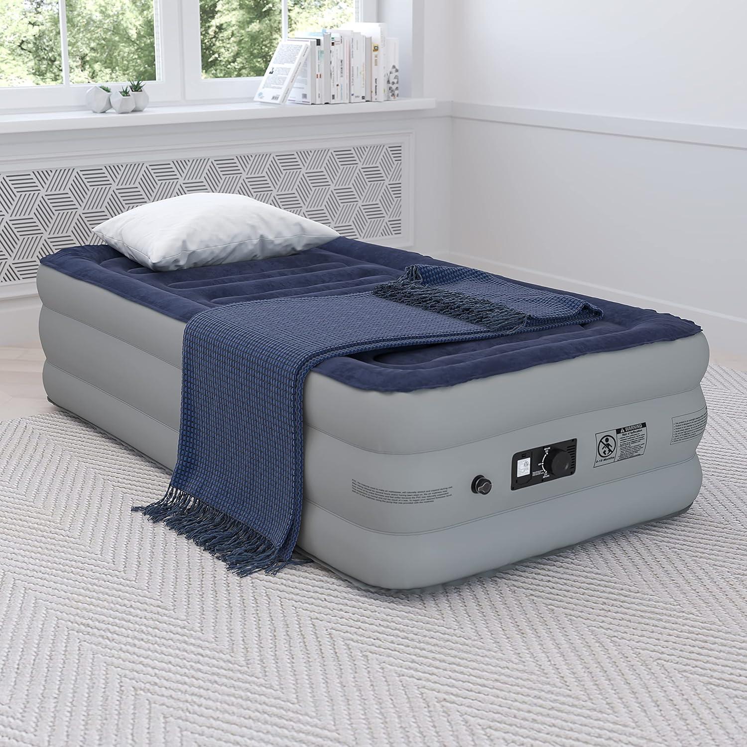 Flash Furniture 18 inch Air Mattress with ETL Certified Internal Electric Pump and Carrying Case - Twin