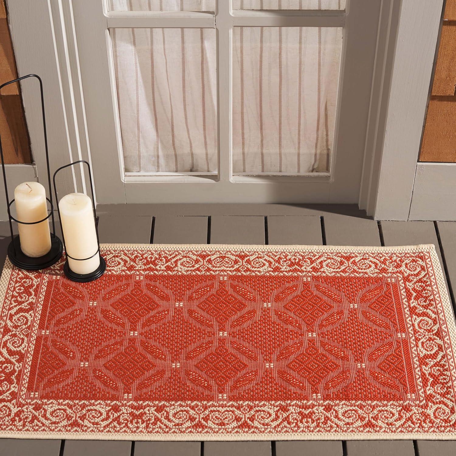 Red/Natural Rectangular Easy-Care Synthetic Area Rug, 24" x 44"