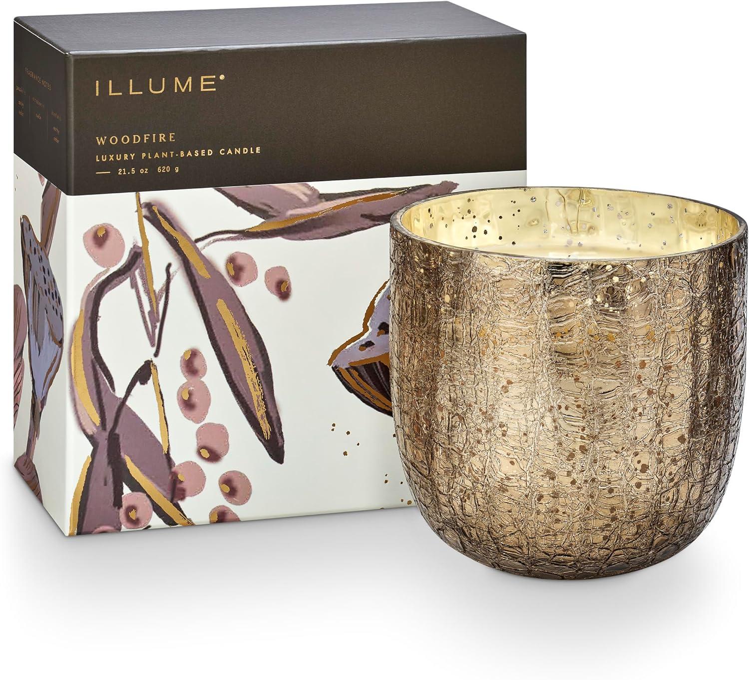 ILLUME Noble Holiday Balsam & Cedar Large Crackle Glass Candle