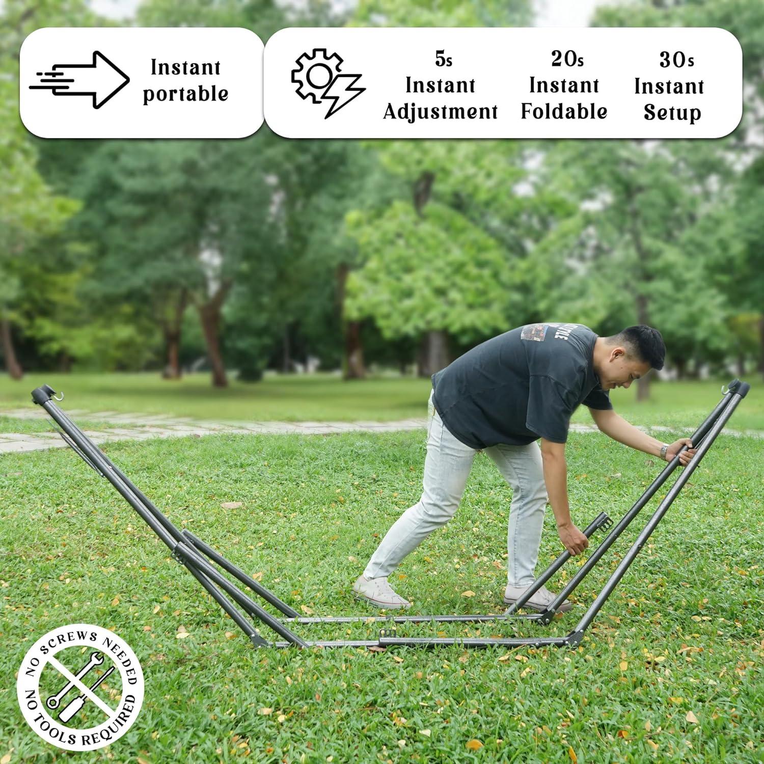 Tranquillo Uniki 30s Foldable Hammock Stand, 550 lbs Capacity, No Screws Needed, Grey