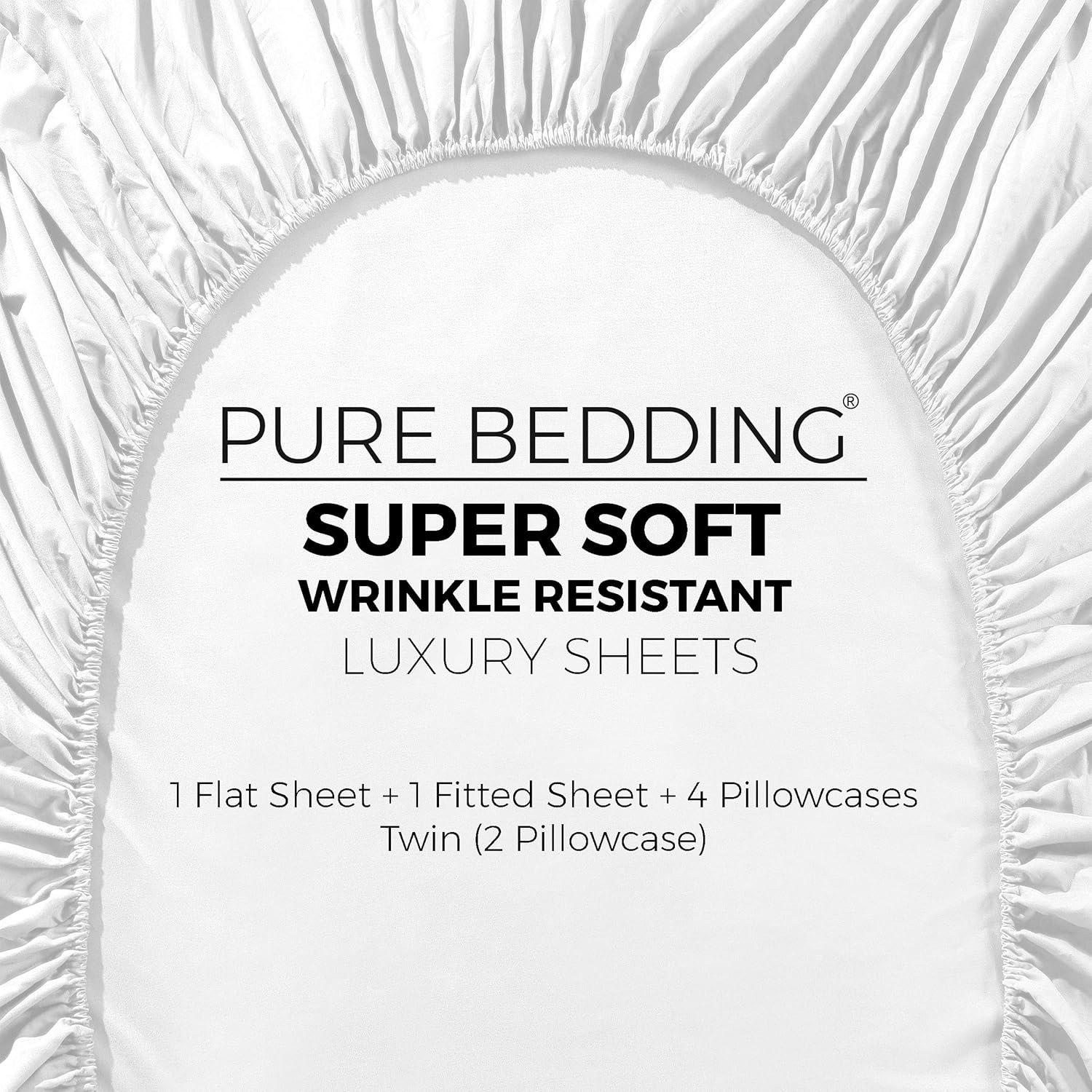 Bed Sheets Set, Microfiber Bedding Set, Deep Pockets, Wrinkle and Fade Resistant, Bed Sheet and Pillow Cases, 6-Piece (Queen, White)