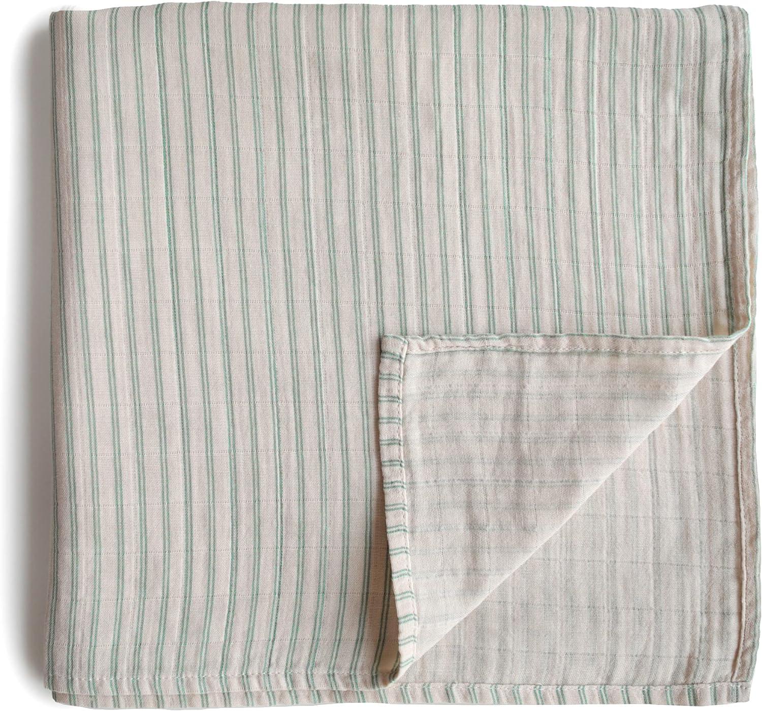 Sage Stripe Organic Cotton Muslin Baby Swaddle Blanket