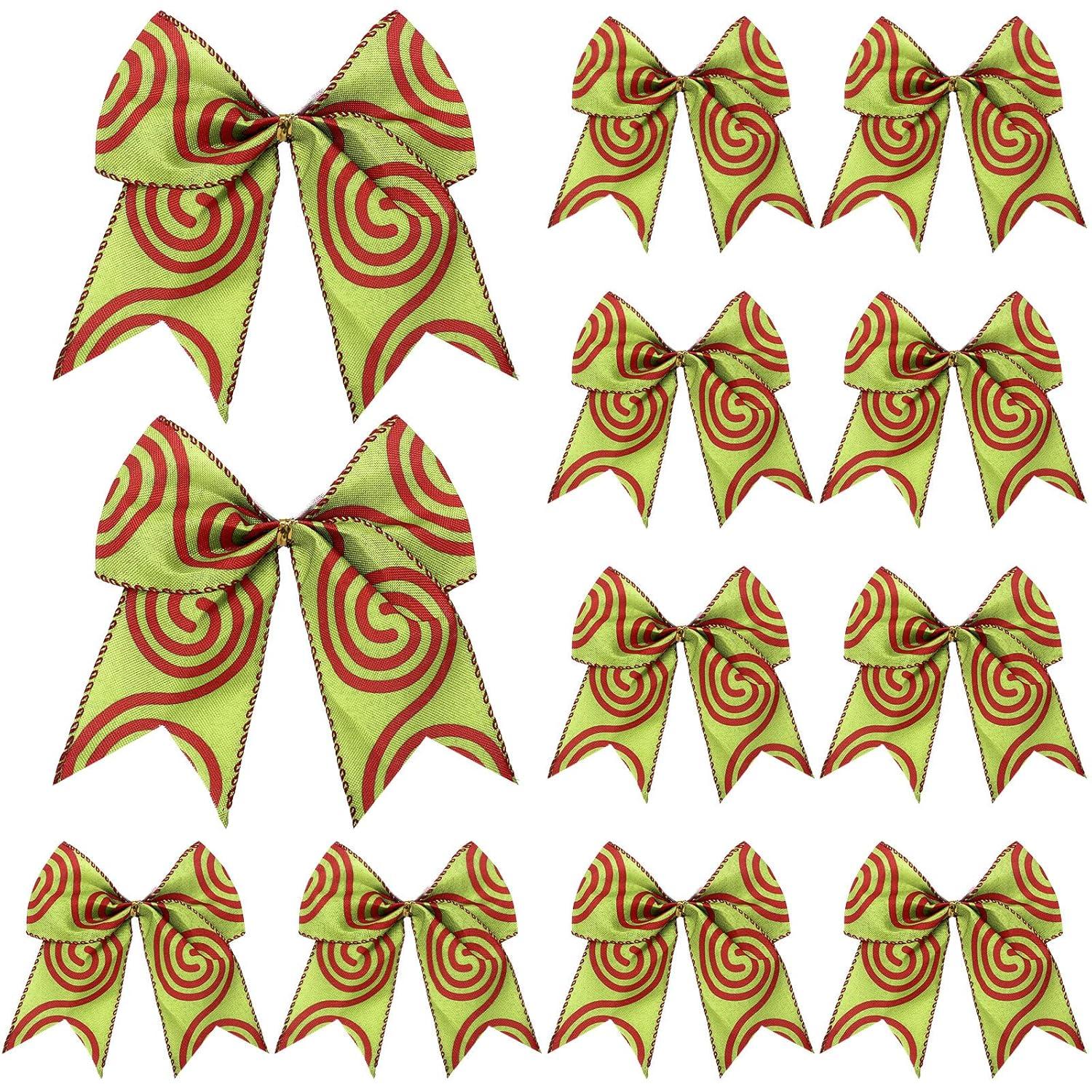 Sandistore Cute Cars 12pcs Christmas Tree Bows Ornaments 6 Inch Large Christmas Wreath Bows Red Green Xmas Tree Bows Christmas Glitter Dot Bows Ribbons Decoration For Garland Diamonds for Crafts