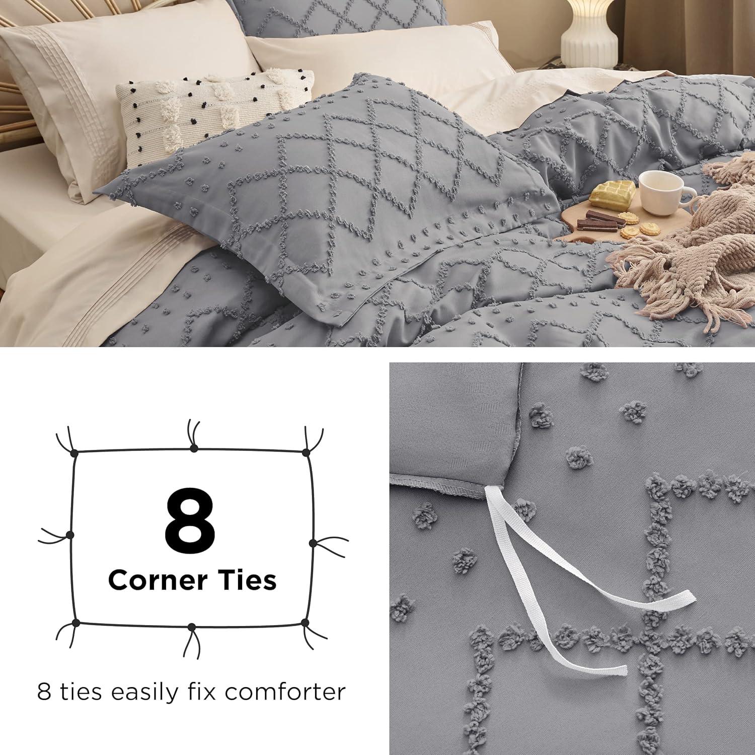 Bedsure Boho Duvet Cover King Size - Grey Breathable & Soft Boho Bedding, Machine Washable Comforter Cover for All Seasons, Includes 1 Duvet Cover 104"x90" with 2 Pillow Shams & Zipper Closure