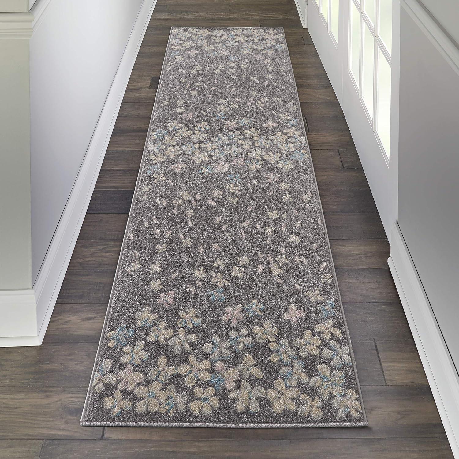 Nourison Tranquil 5'3" X 7'3" (5' x 7') Grey/Beige Area Rug Bohemian Botanical Vine and Bloom by Nourison