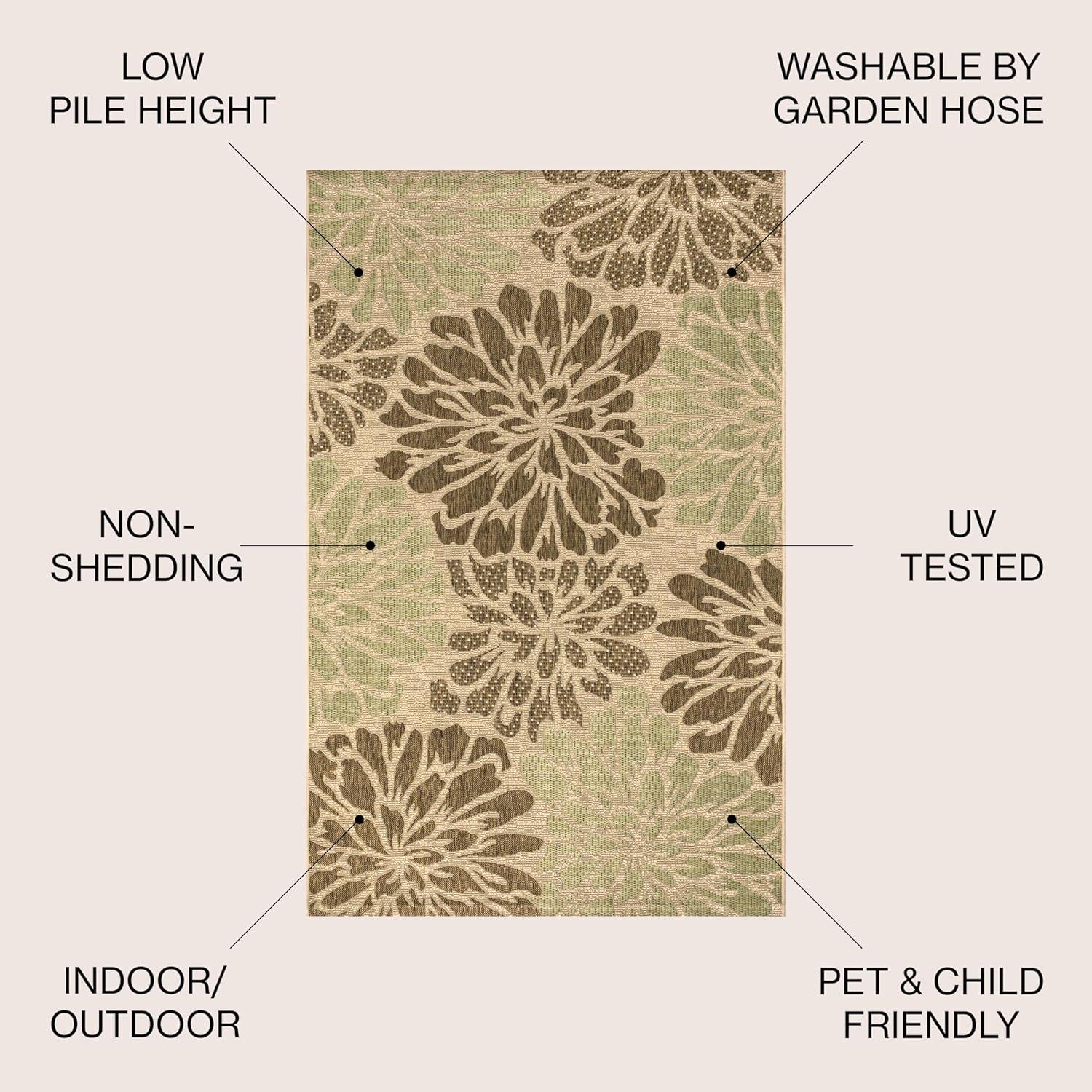 3'x5' Zinnia Modern Floral Textured Weave Indoor/Outdoor Area Rug, Sage/Brown - JONATHAN Y