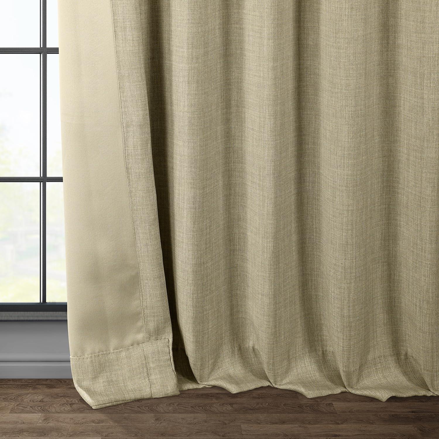 Thatched Tan Faux Linen Blackout Curtain Panel, 50W x 84L