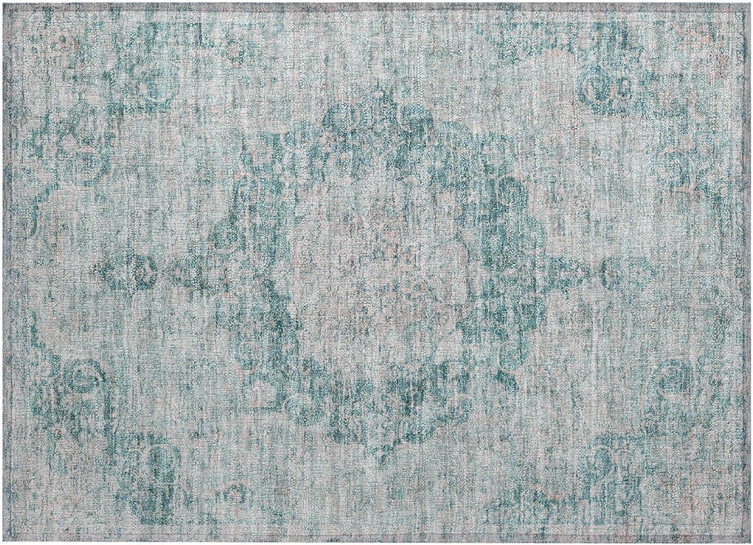 Machine Washable Indoor/Outdoor Claudian ACN1238 Teal Rug