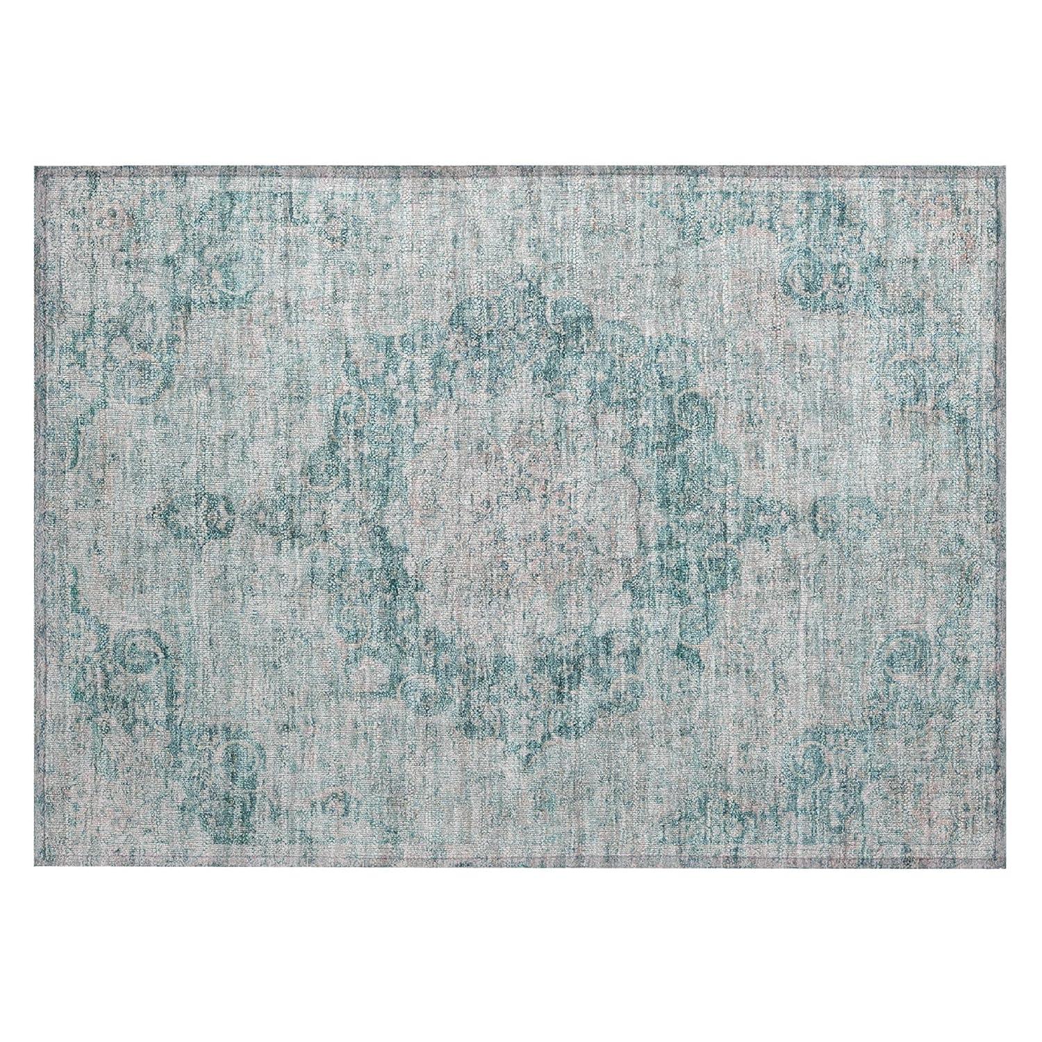 Machine Washable Indoor/Outdoor Claudian ACN1238 Teal Rug