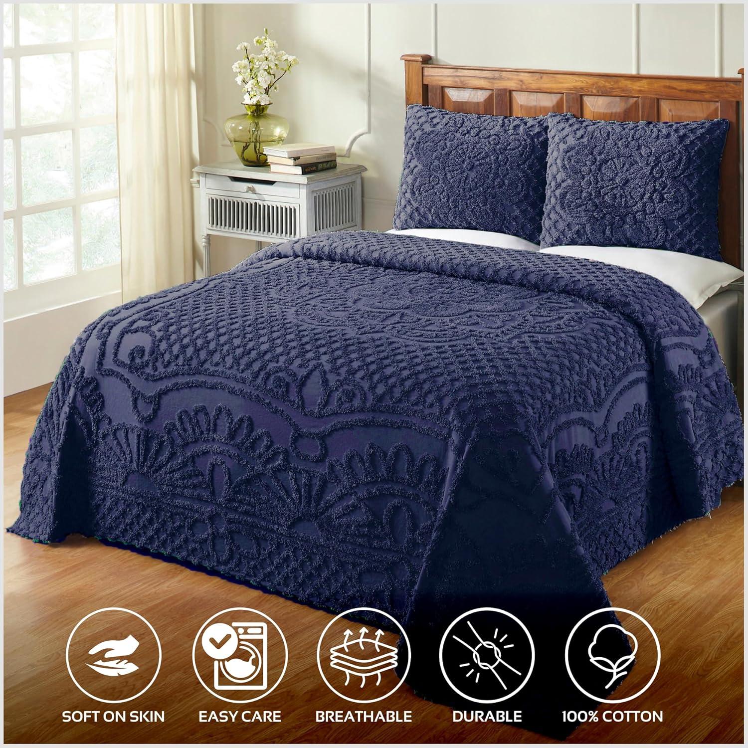 Better Trends Trevor Bedspreads 100% Cotton Chenille - Traditional Medallion Bedding Set, Luxurious All Season Comfort, Machine Washable Trevor Collection Bedspread Set