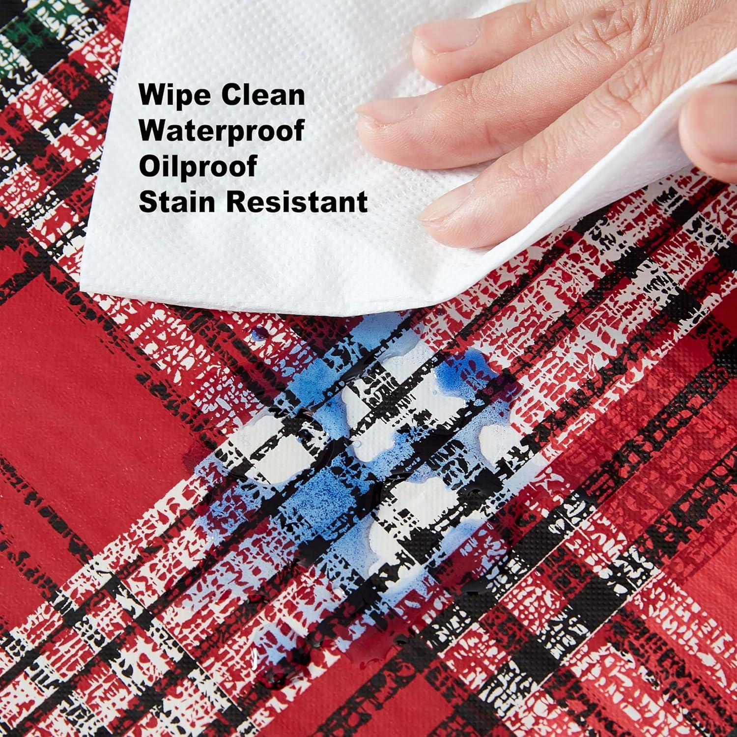 Oval Red and Green Plaid Vinyl Holiday Tablecloth, 60" x 84"
