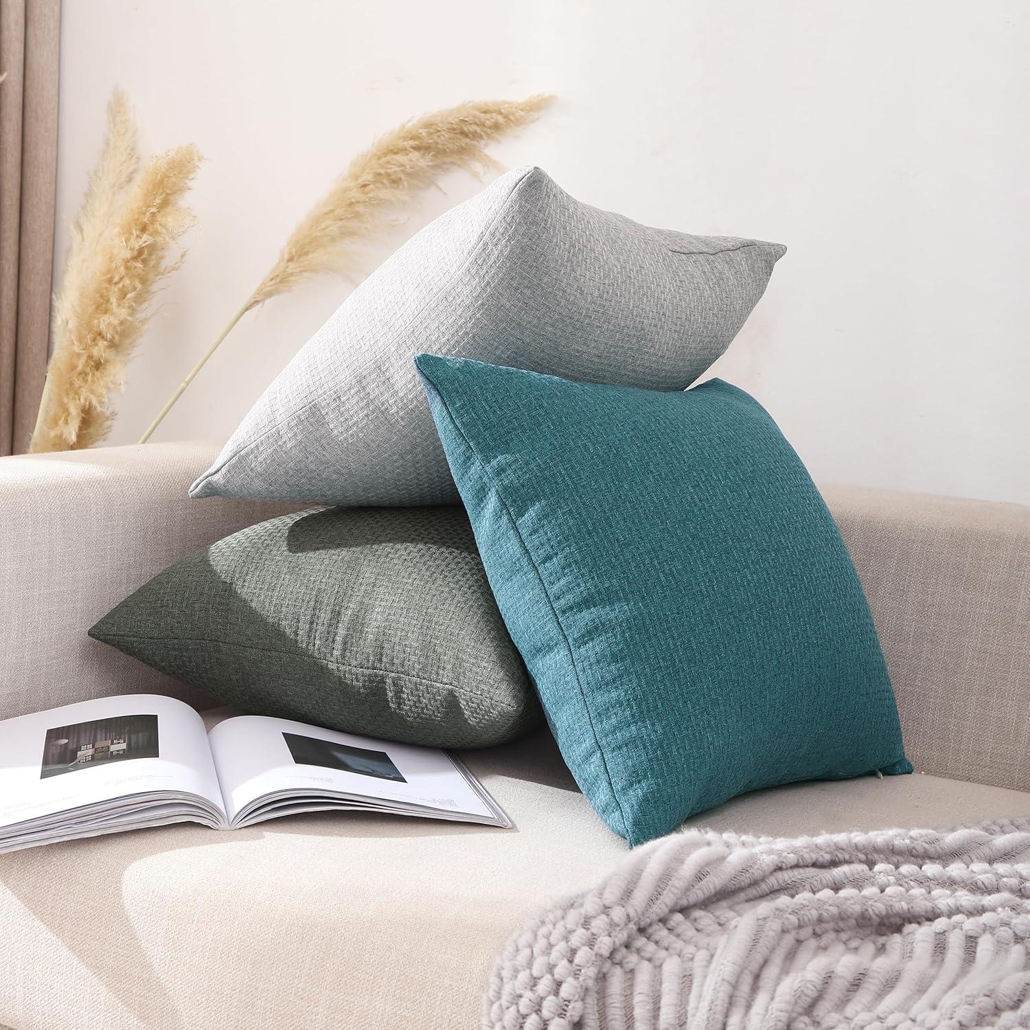 Pack of 2 Decorative Throw Pillow Covers Farmhouse Linen Burlap Square Solid Throw Cushion Cover Pillowcase for Sofa Couch