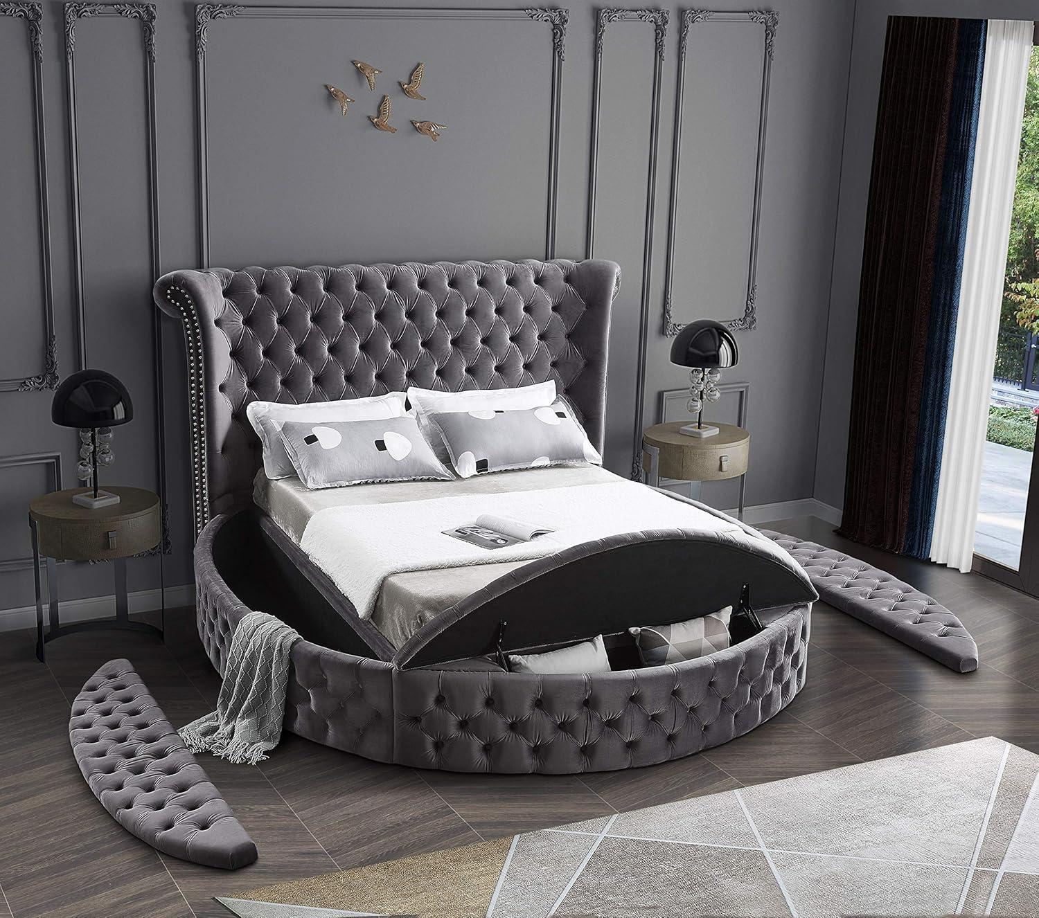 Meridian Furniture Luxus Gray Velvet King Bed