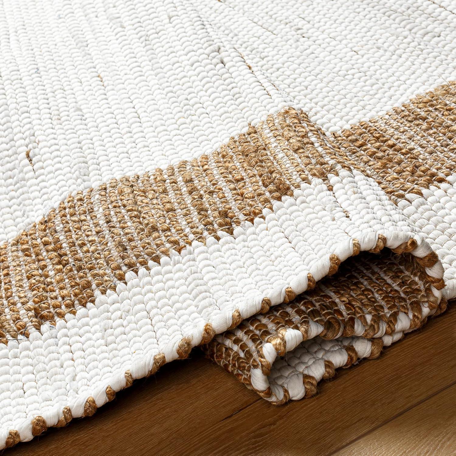 Ivory and Tan Handwoven Cotton Kids' Area Rug, 5' x 7'