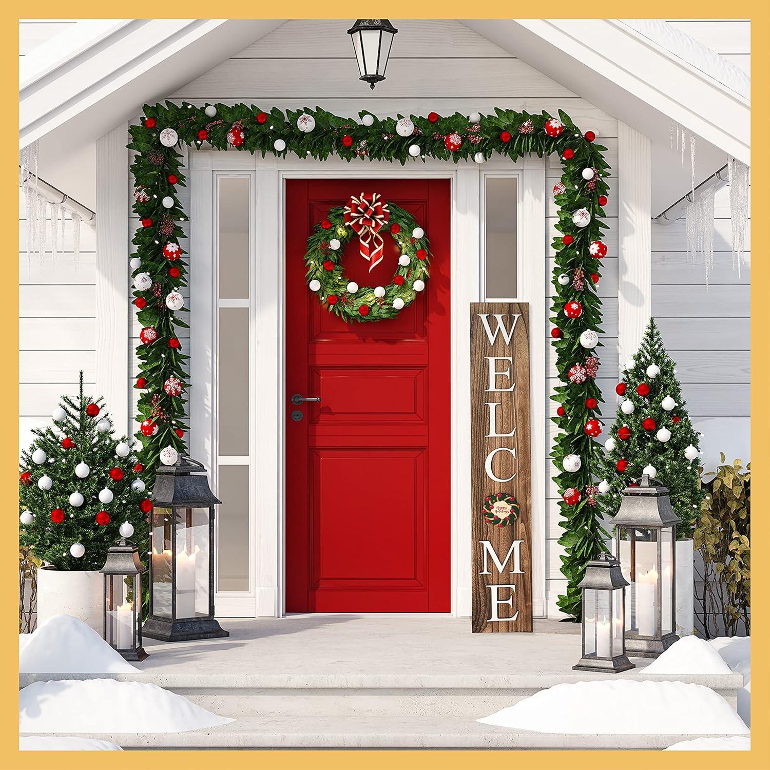 ALBEN Welcome Sign For Front Door Porch With Ornamental Tiles - 8 Interchangeable Seasonal Tiles, Celebrate Holidays and Seasons, Vertical Wooden Outdoor and Indoor Welcome Home Decor Sign
