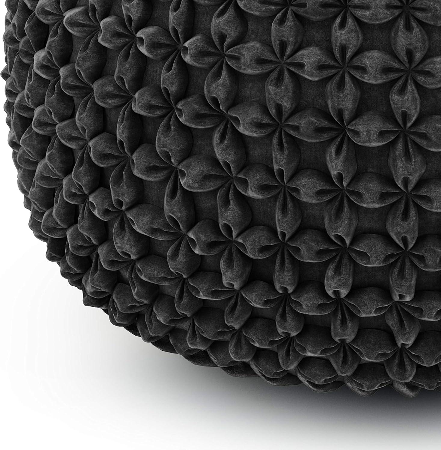 Renee Slate Grey Velvet Round Tufted Pouf