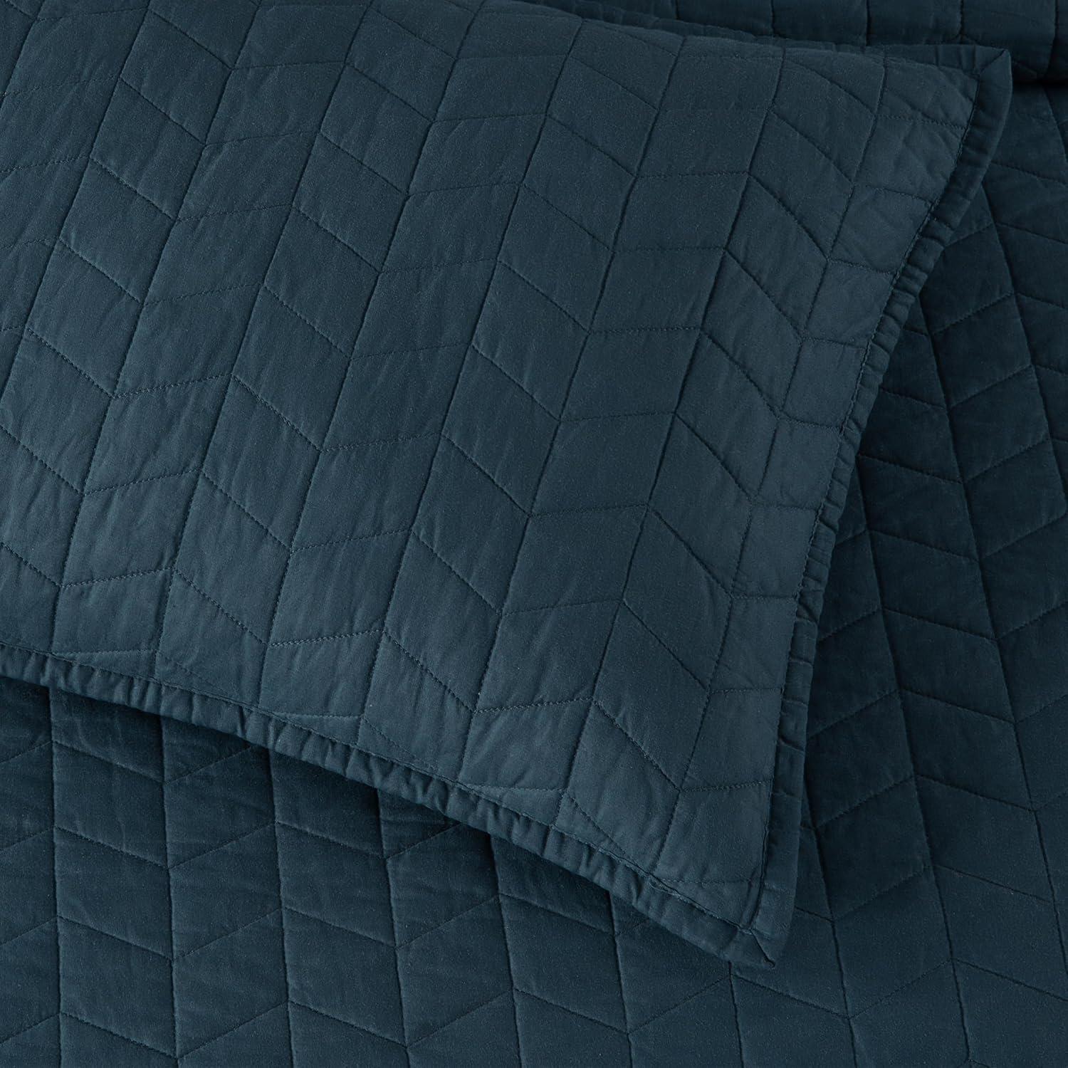 King Size Dark Blue Cotton Reversible Quilt Set