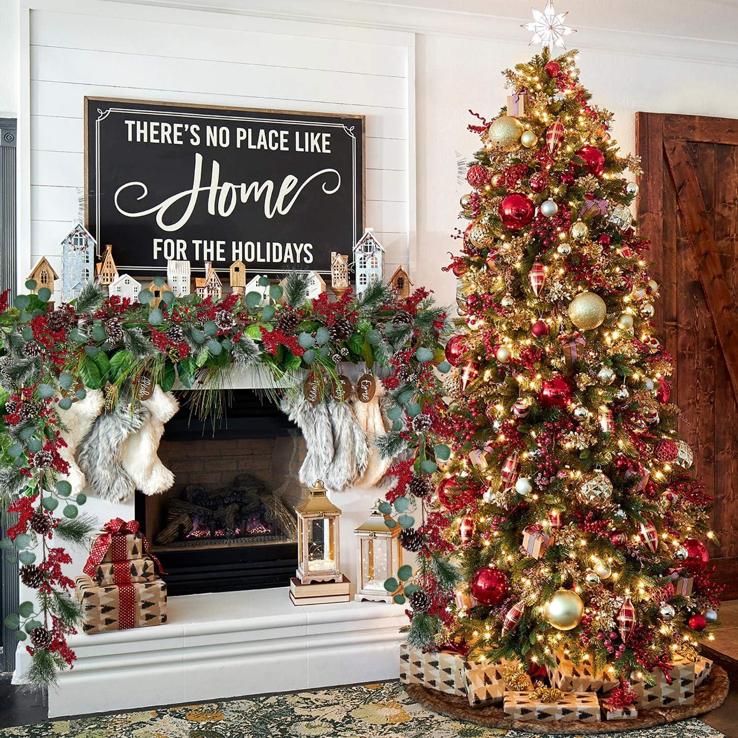 Christmas Garland Red Berry, Artificial Pine Needle Holiday Greenery (Evergreen) Unlit Fireplace Mantle Décor & Home Xmas Decoration Indoor/Outdoor Decorations 6 Feet Long (6ft) Clearance