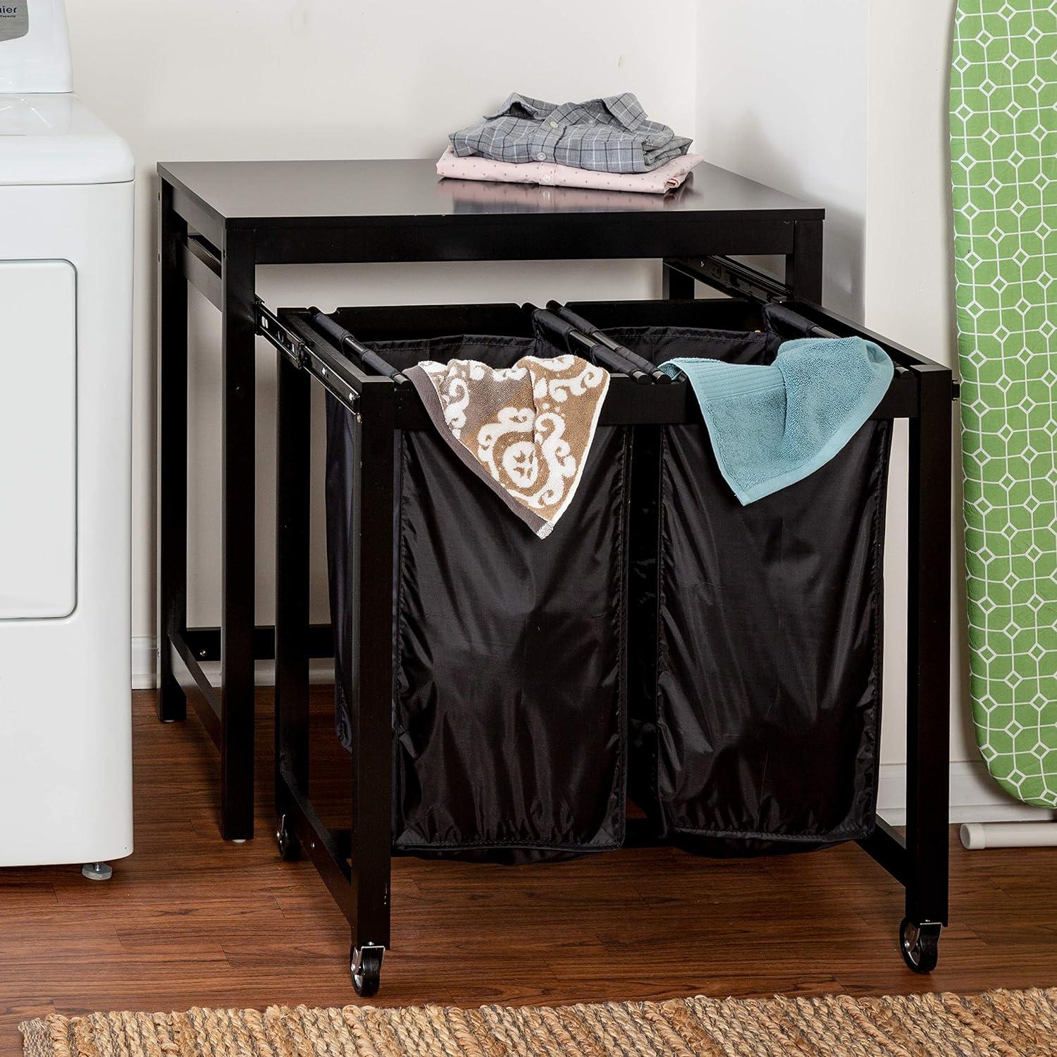 Black Double Sorter Folding Laundry Table with Removable Bags