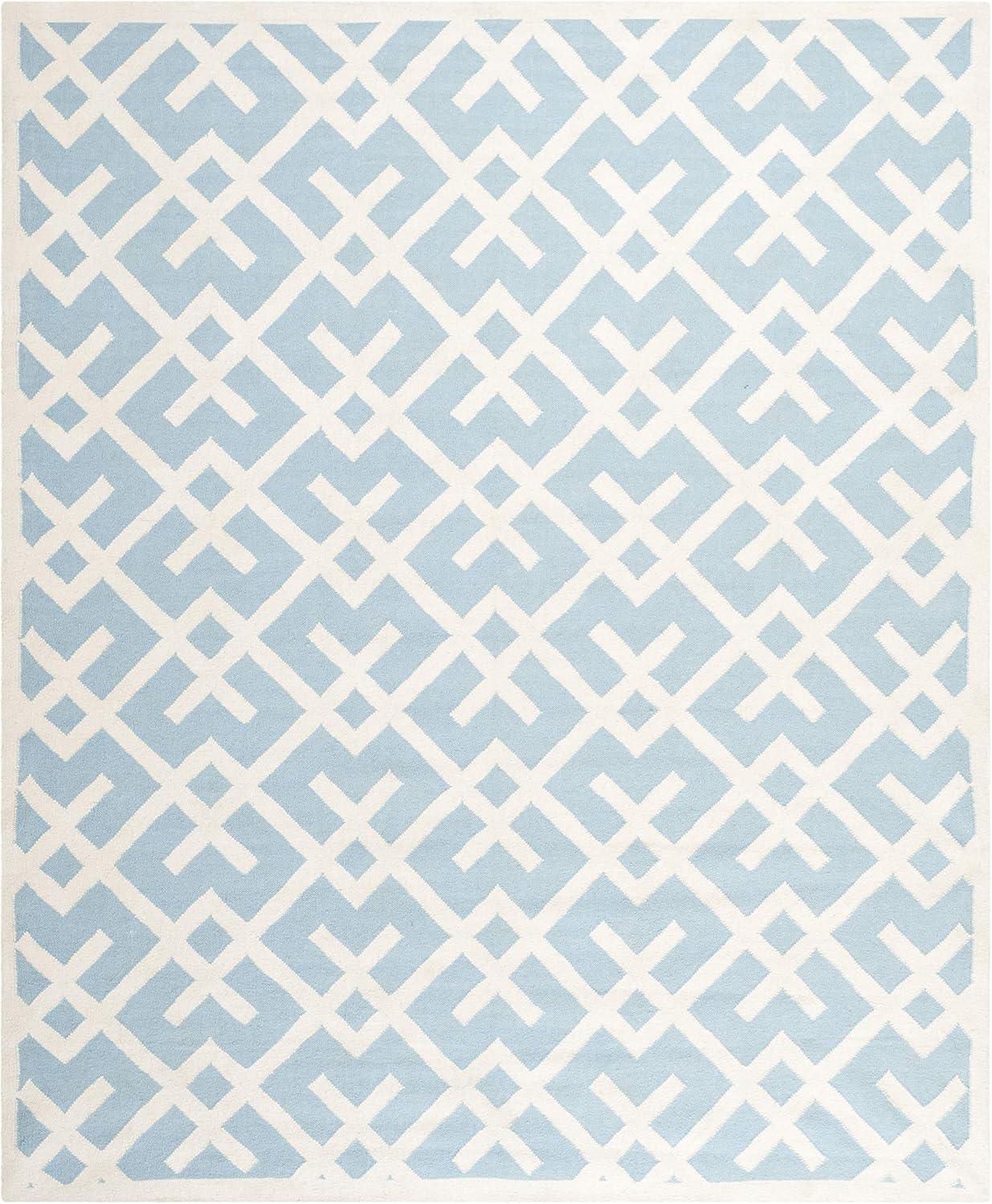 SAFAVIEH Dhurrie Brianna Geometric Moroccan Wool Area Rug, Light Blue/Ivory, 8' x 10'