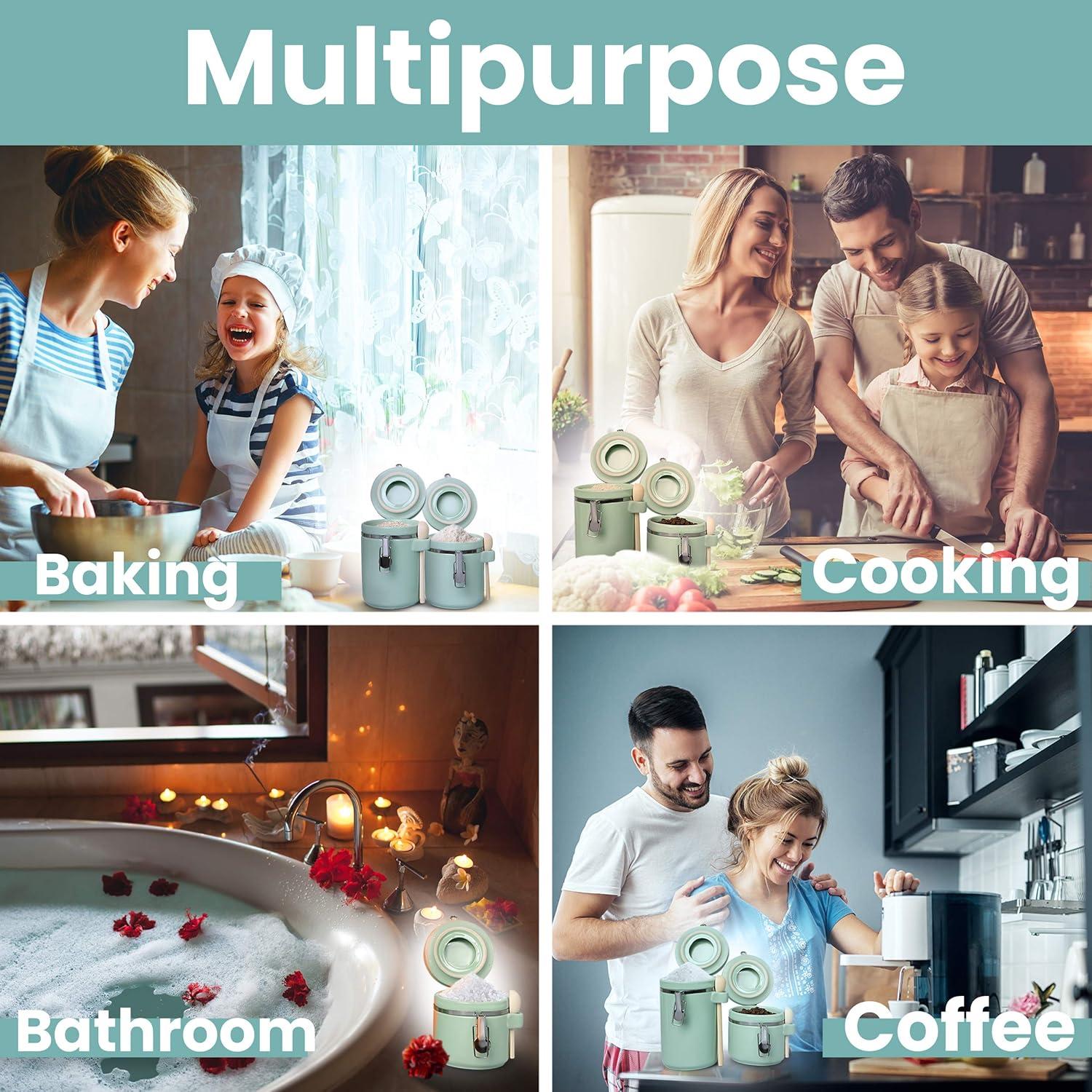 Home Intuition Home Intuition Ceramic Kitchen Canisters Set of 4 with Wooden Spoons Reusable Chalk Labels, Coffee, Tea (Turquoise)