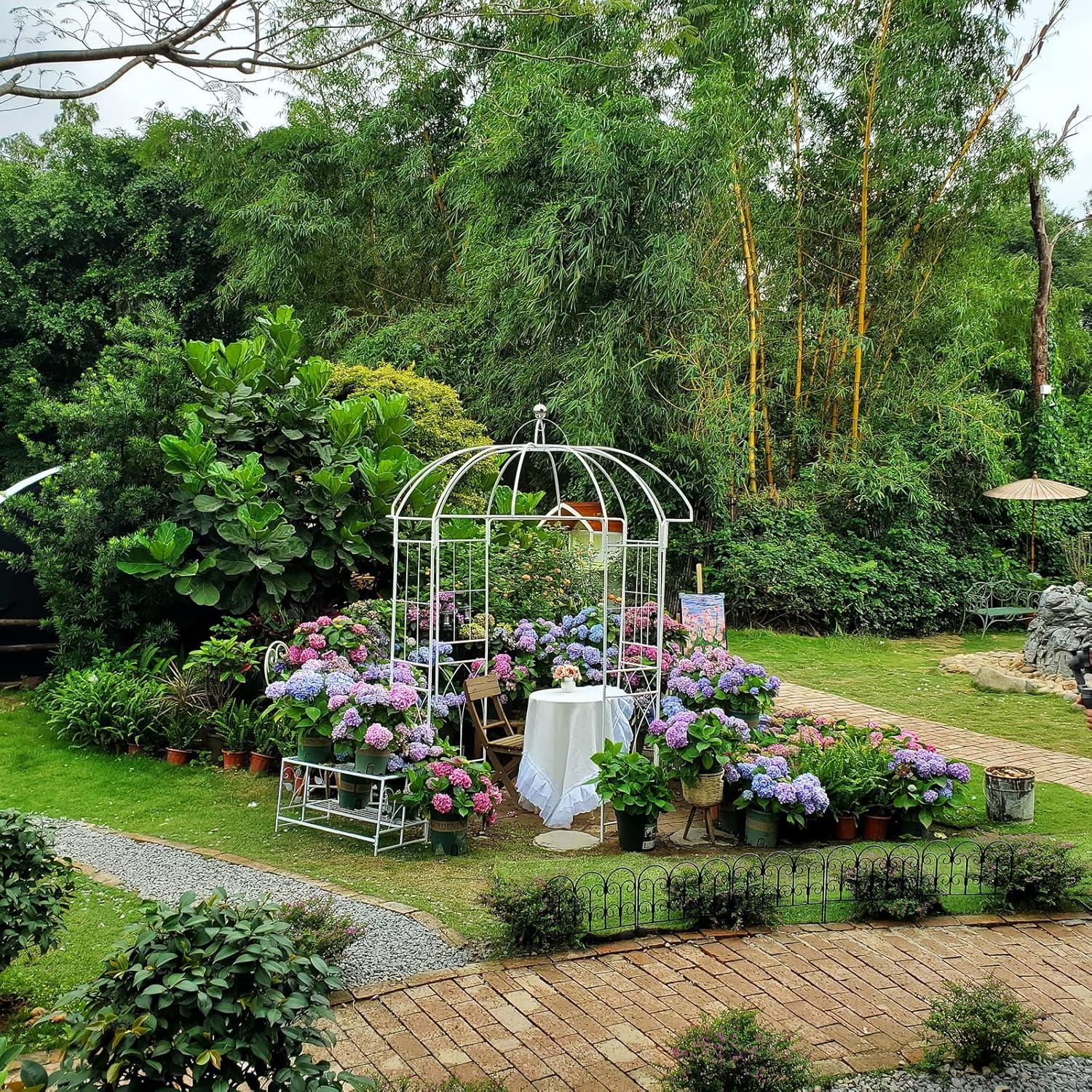 SCENDOR 107' H x82' W White Garden Iron Arch Arbor Gazebo, Ideal for Climbing Plants Outdoor, Wedding Arches Ceremony, 32LB