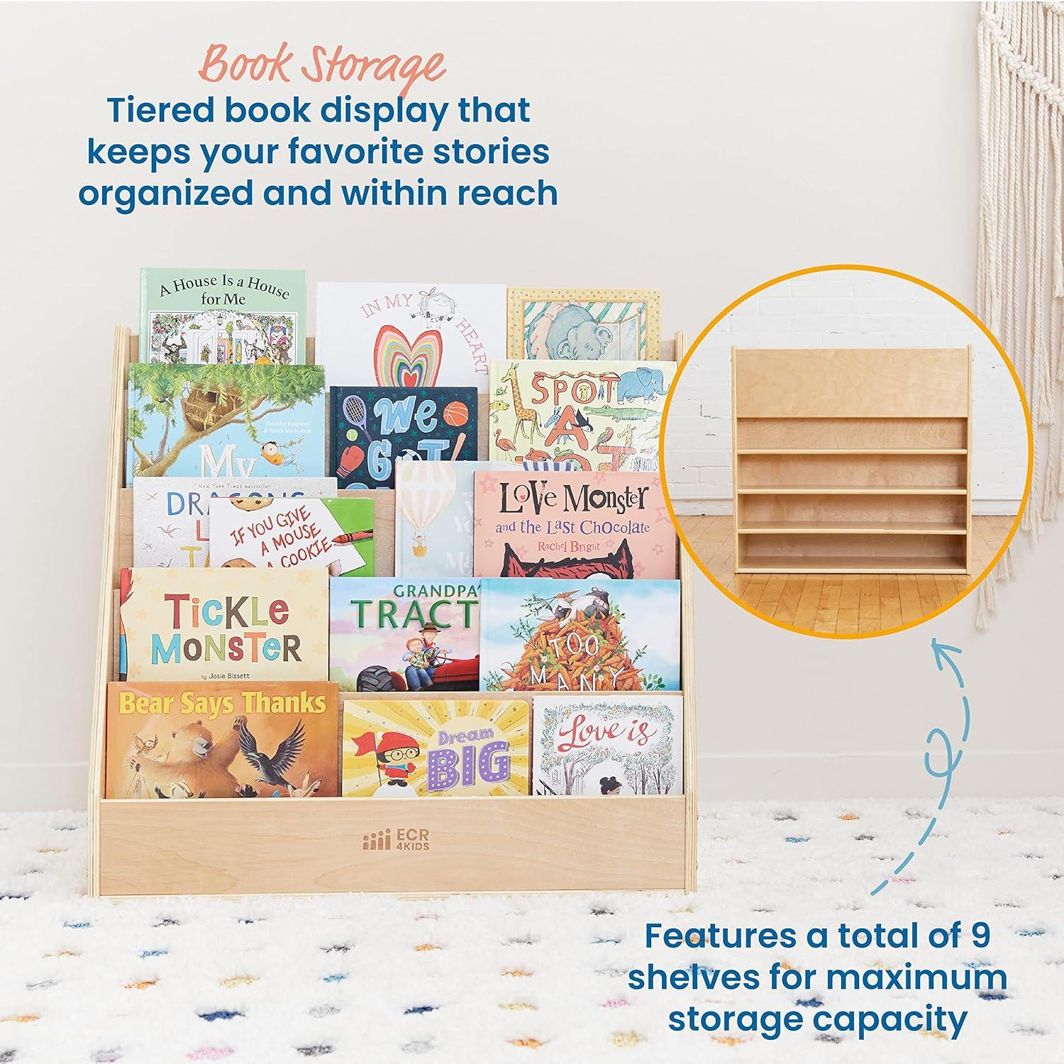 ECR4Kids Birch Streamline Book Display Stand, Kids Wooden Book Rack, Forward Facing Bookshelf