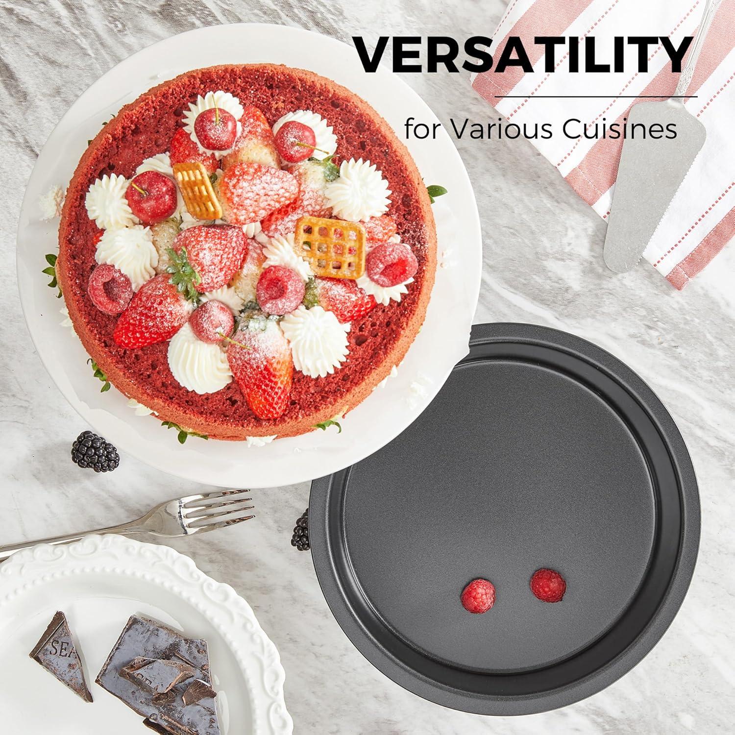 Round Cake Pan Set for Baking - 8 Inch, Nonstick Circle Cake Pans with Wider Grips, 2 Pieces Layer Cake Tin