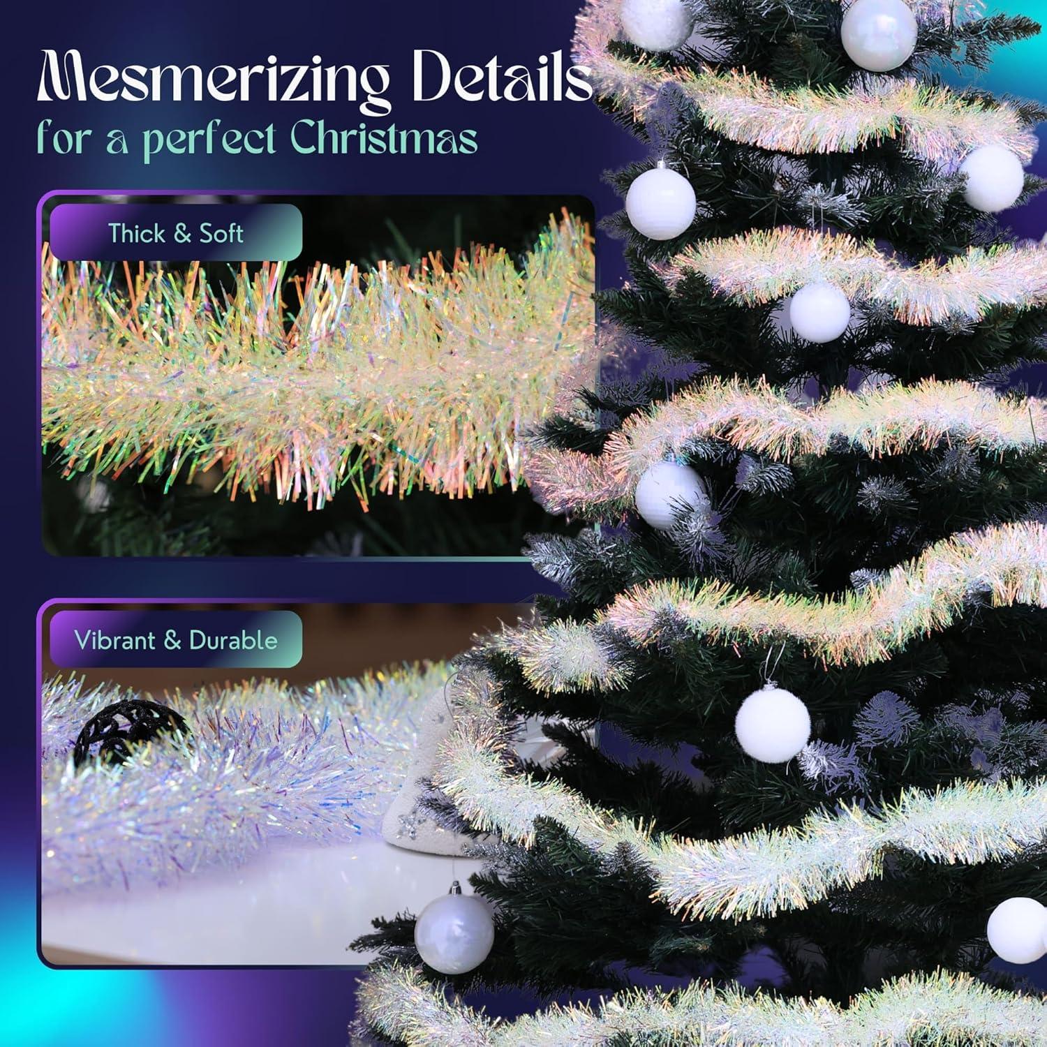 Tinsel Garland Christmas Ornaments – Premium Polar Light Film Garlands for Decoration – Multiple Colors Reflective Christmas Party Decor