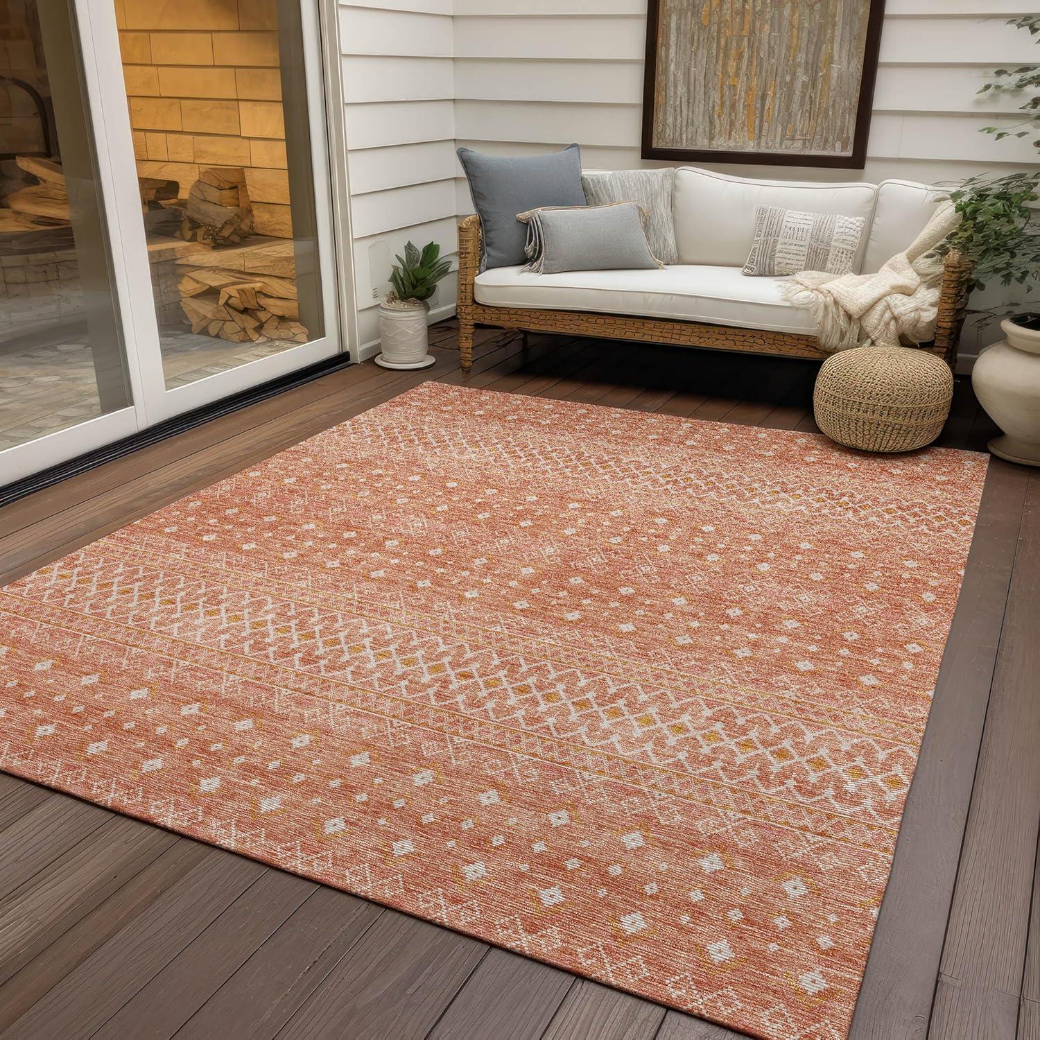 Salmon Flat Woven Synthetic Rectangular Indoor/Outdoor Rug