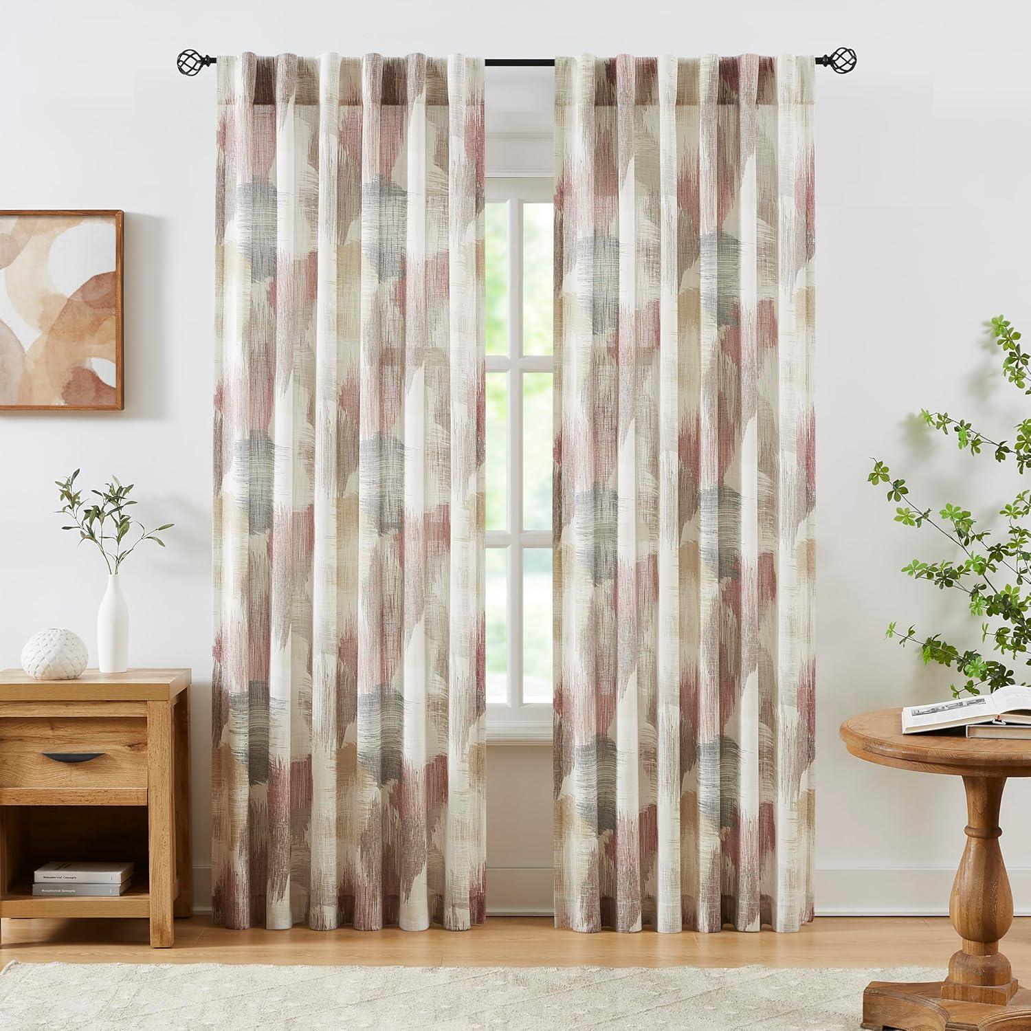 Orren Ellis Floral Semi-Sheer Curtains Bohemian Light Filtering Window Treatments Set,2 Panels)