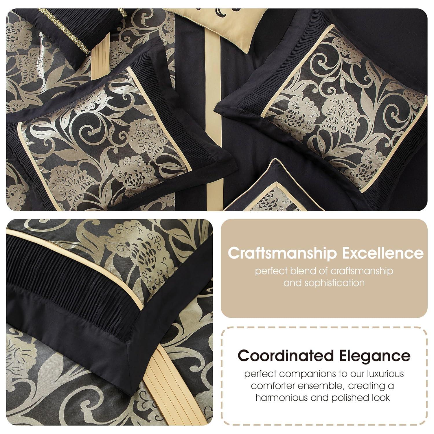 Nanshing America, Inc Fennville Black/Gold/Beige Microfiber 7 Piece Comforter Set