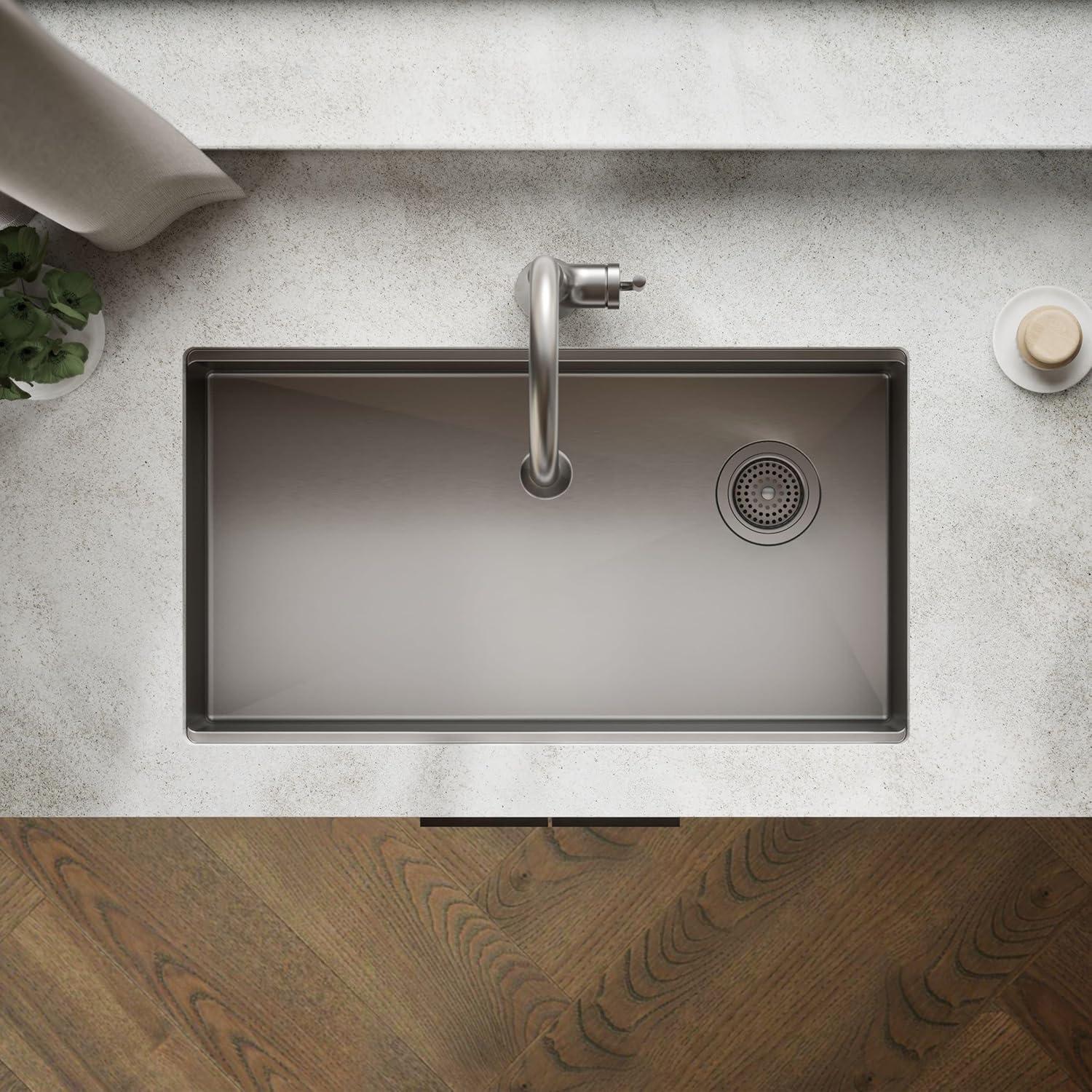 Strive® 32" L x 18.25" W Undermount Single Bowl Kitchen Sink with Basin Rack