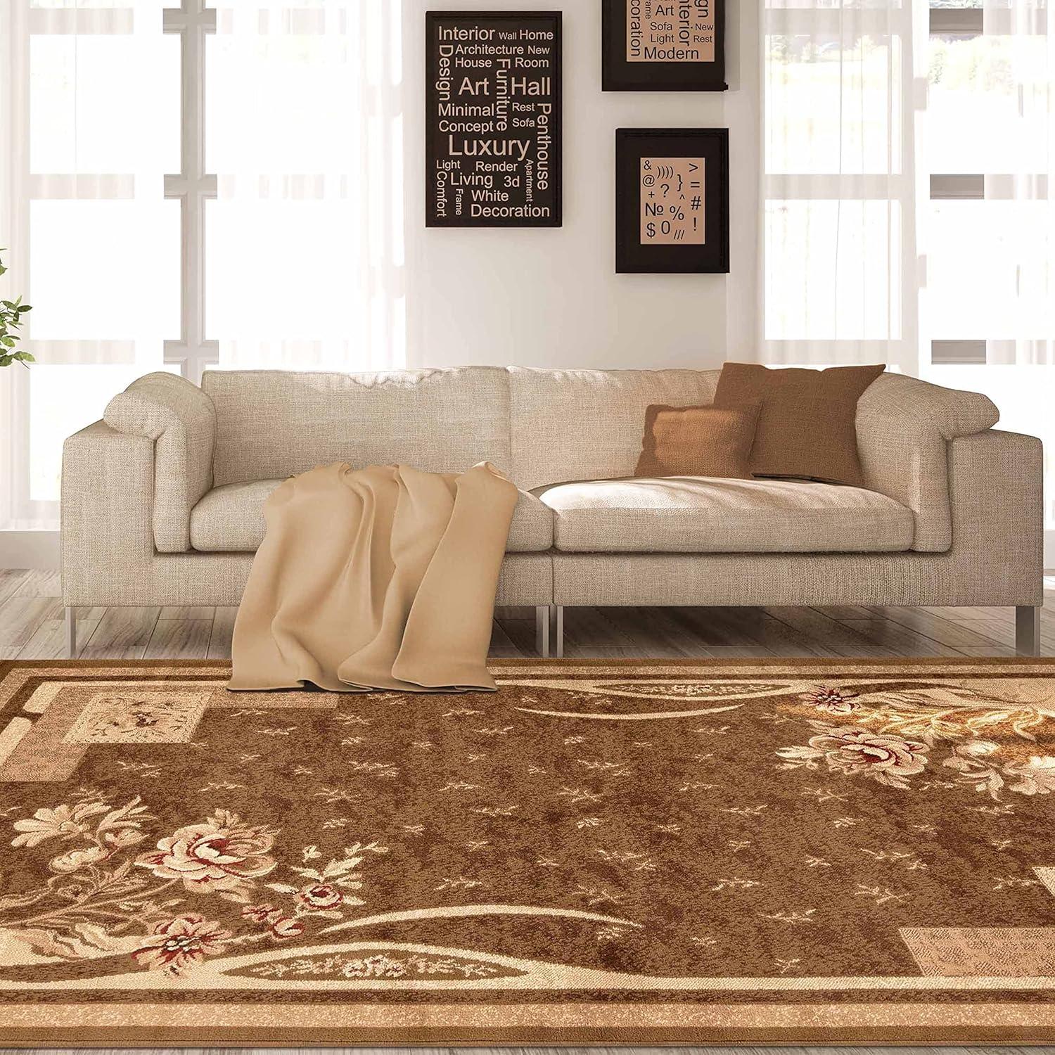 Superior Modern, Contemporary, Traditional Floral Border Block Area Rug, 5' x 8'