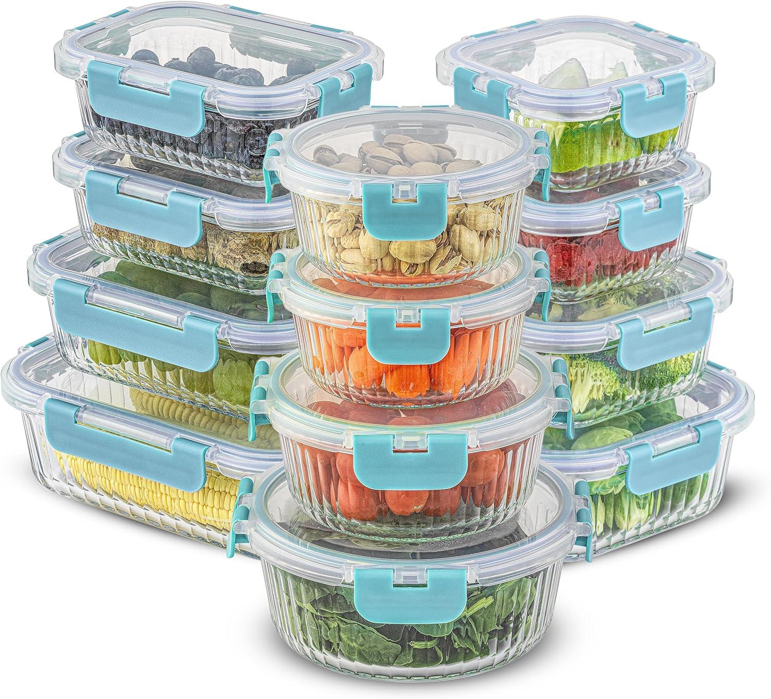 Blue 24-Piece Glass Meal Prep Containers with Lids