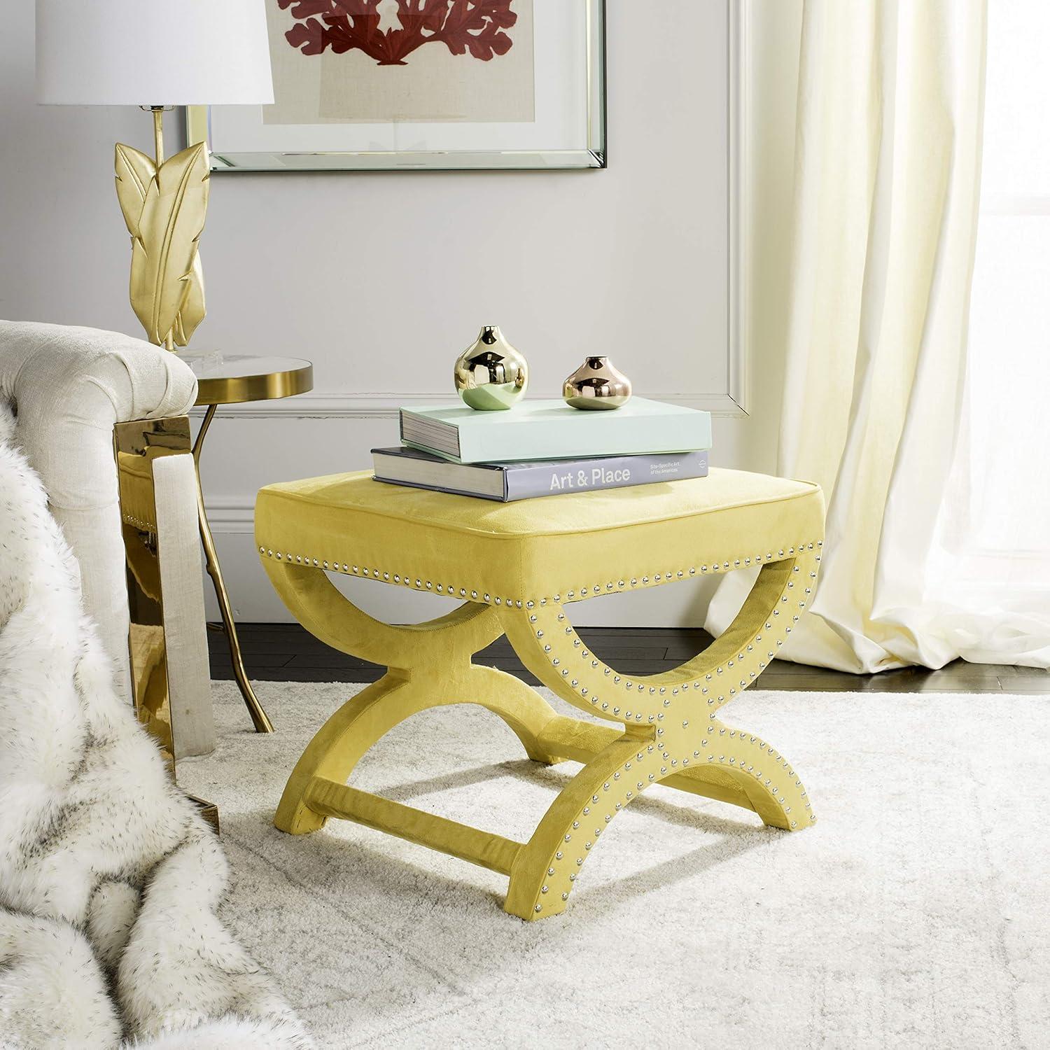 Mystic Ottoman with Silver Nail Heads - Yellow - Safavieh