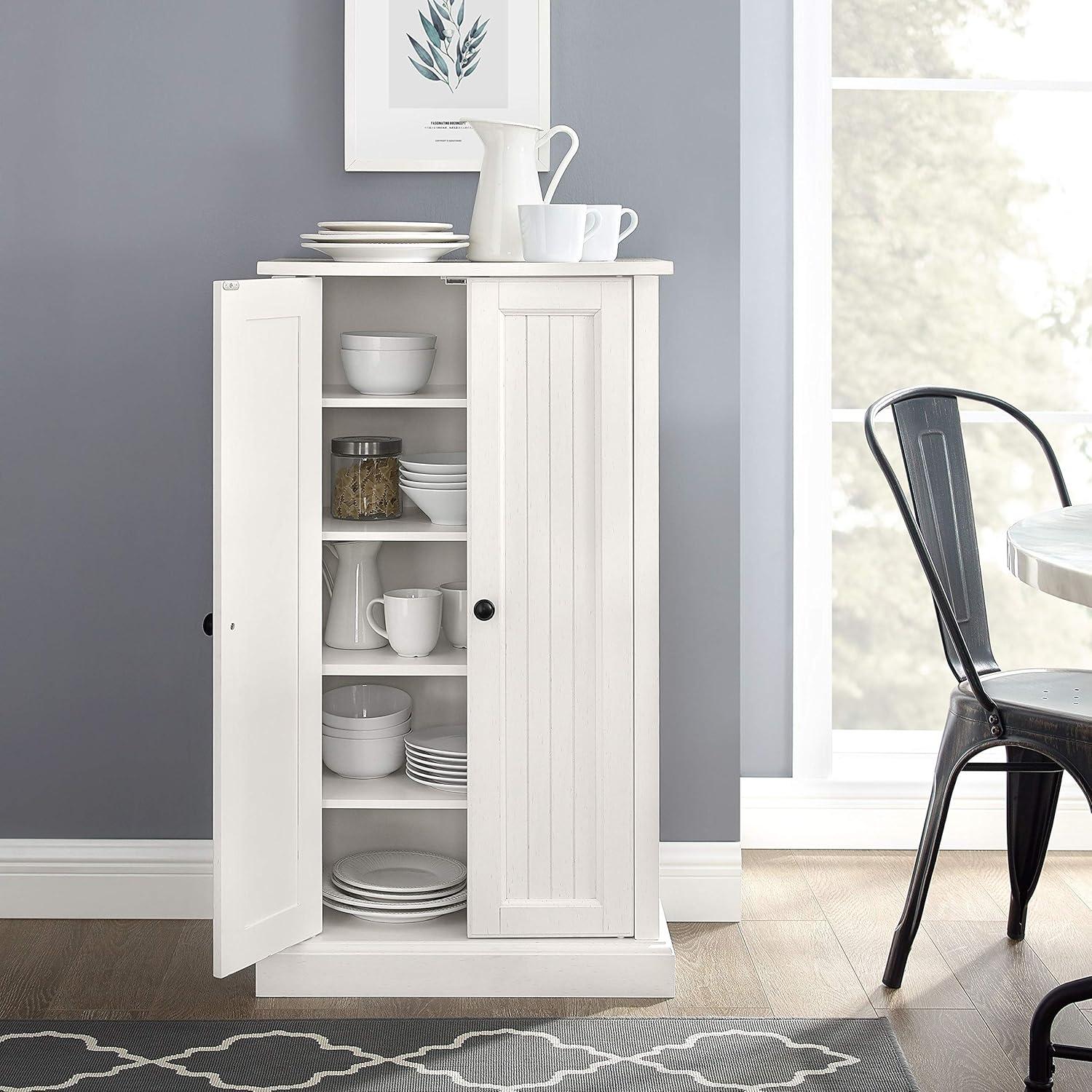 White Coastal Adjustable Shelving Accent Cabinet