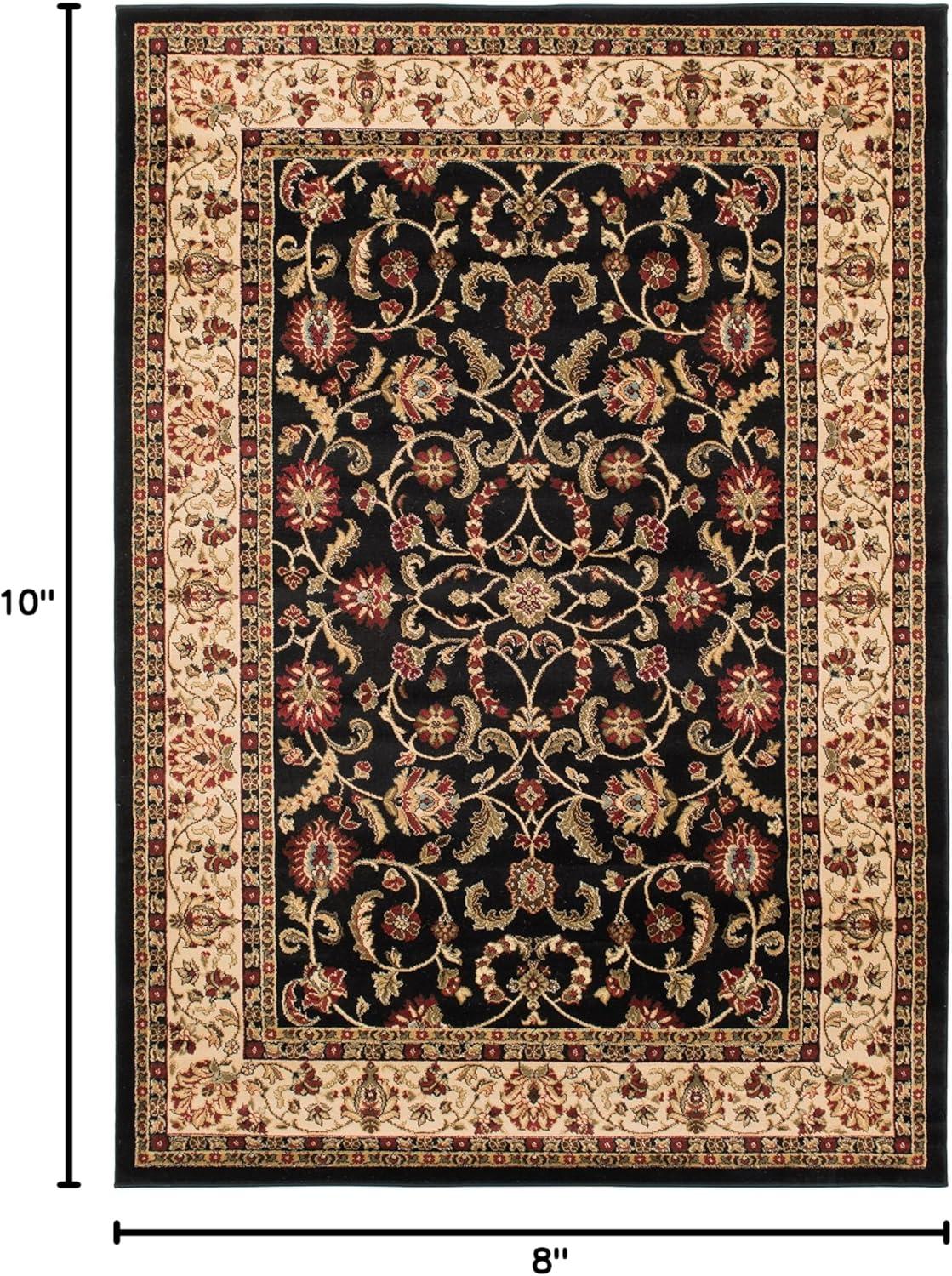 Keshan Black and Beige Synthetic Rectangular Area Rug