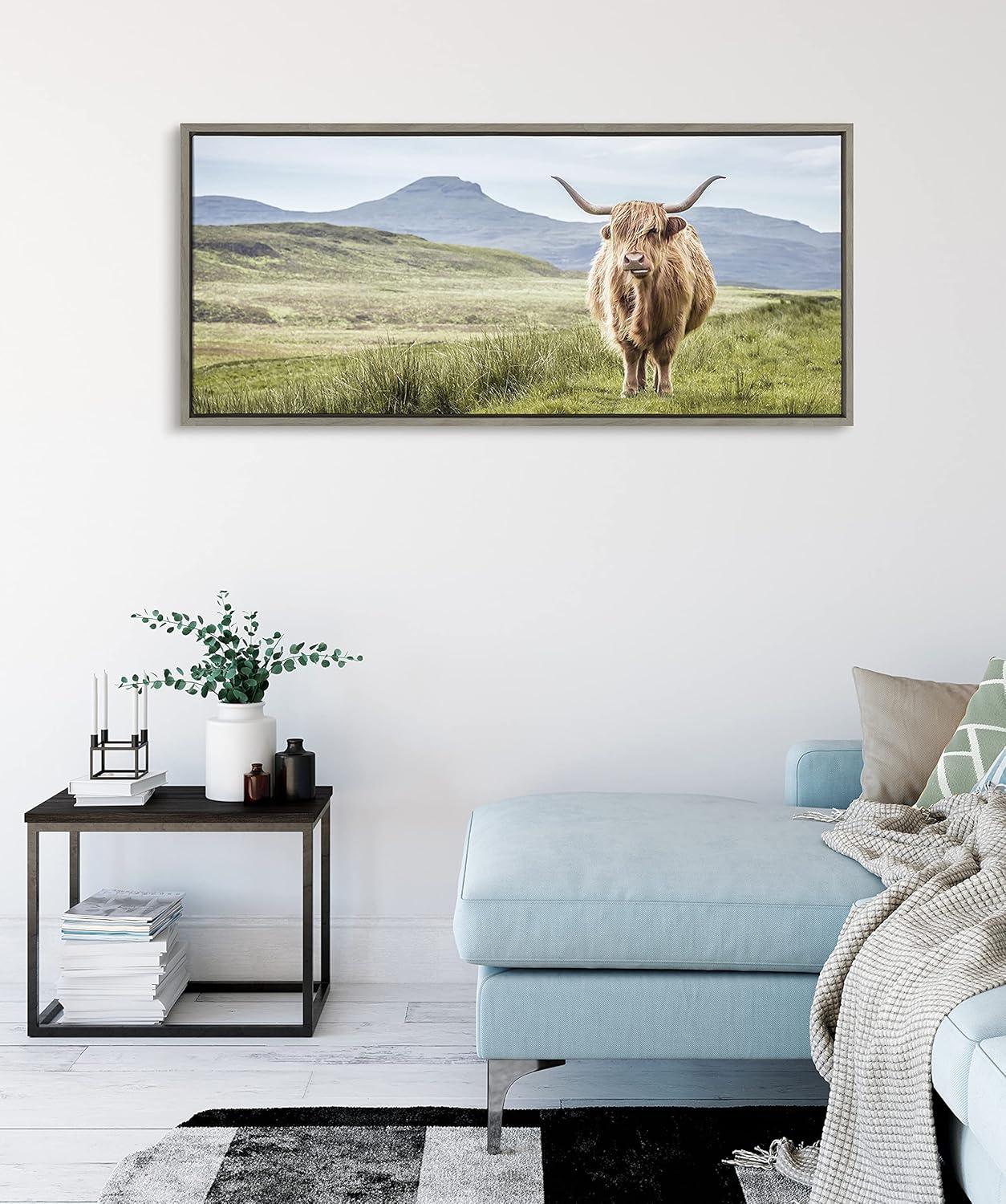 Sylvie Highland Cow Mountain Landscape by The Creative Bunch Studio Framed Wall Canvas - Kate & Laurel All Things Decor